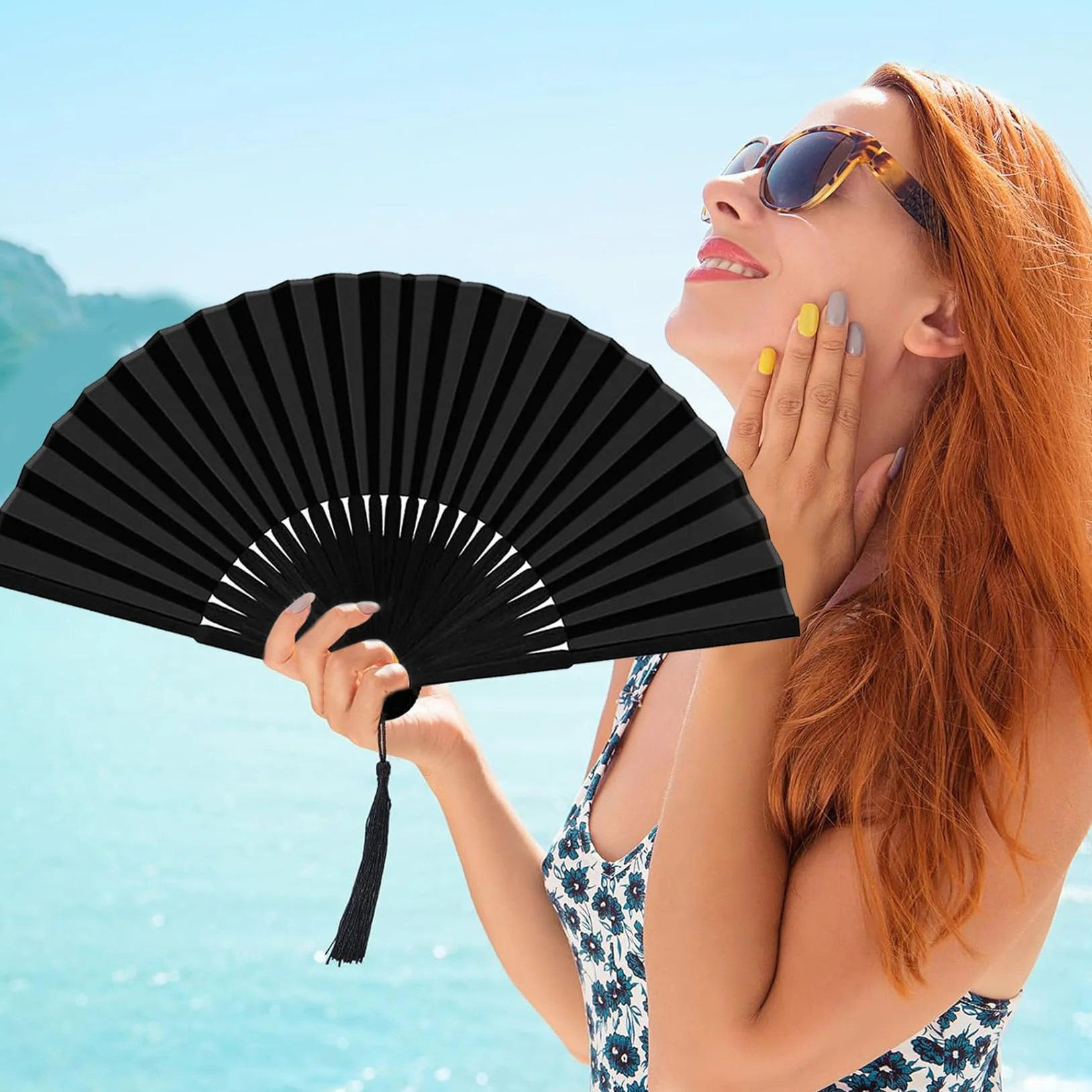 Abanicos plegables de mano de tela de seda china para mujeres y hombres, ventilador de mano plegable negro para baile, boda, fiesta