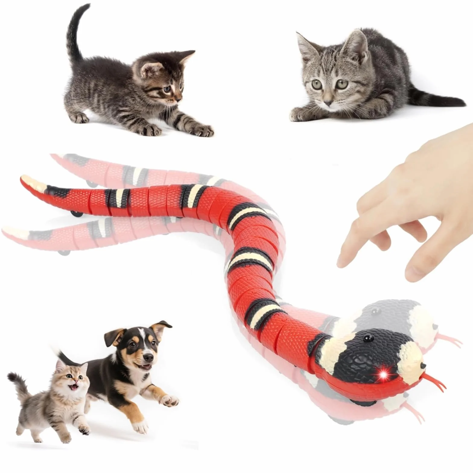 Cat Snake Toys, 40cm Smart Sensor Simulated Snake Juguetes Eléctricos Gatos, Juguetes Interactivos Gatos Recargables por USB, Juguetes Serpiente Inducción con Lengua Retráctil Cola Que Se Mueve