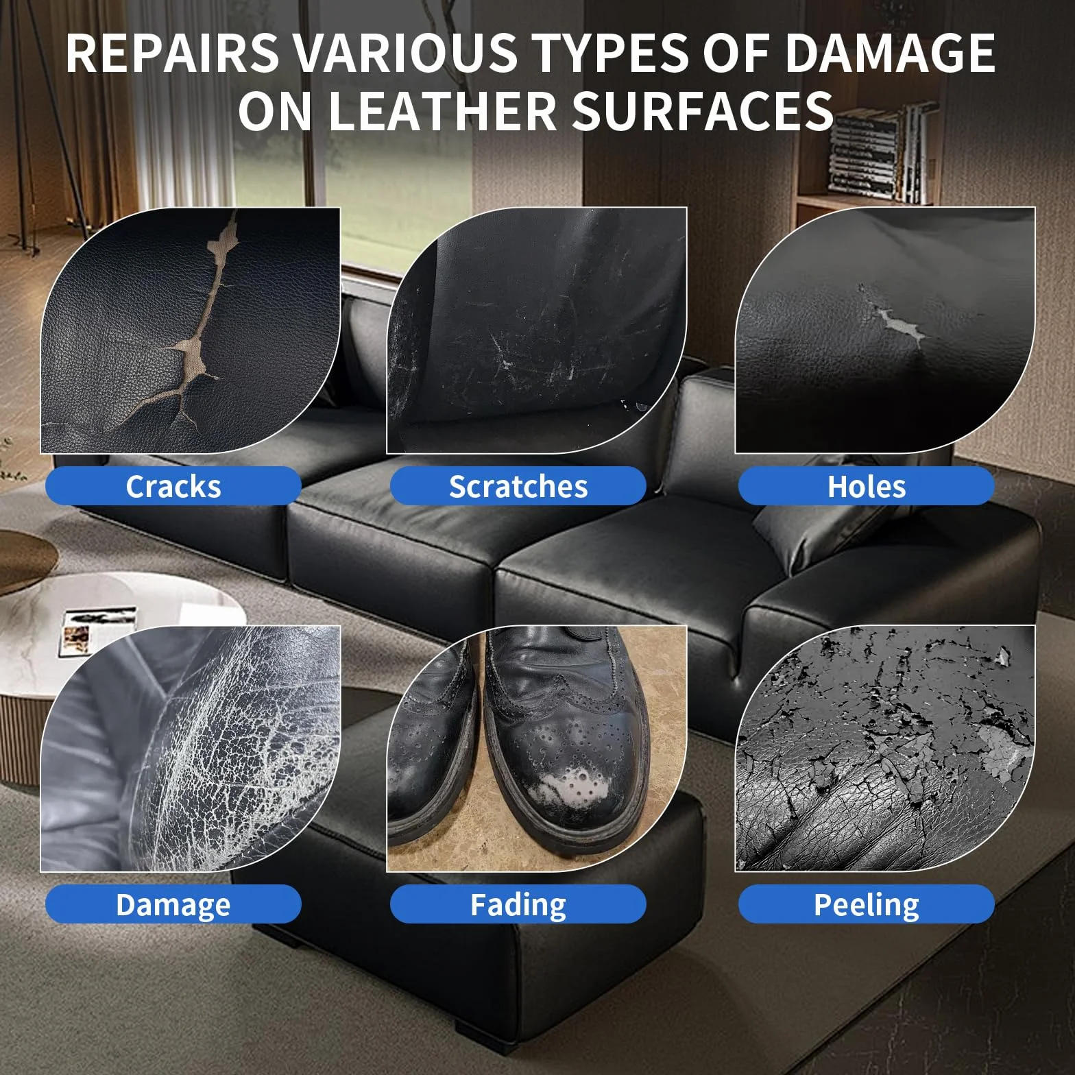 Cuero Liquido Reparador Negro 60g, Reparador Cuero, Reparador de Cuero, para Reparar Arañazos, Agujeros y Decoloración en Asientos de Coche, Sofás, Bolsos, Zapatos
