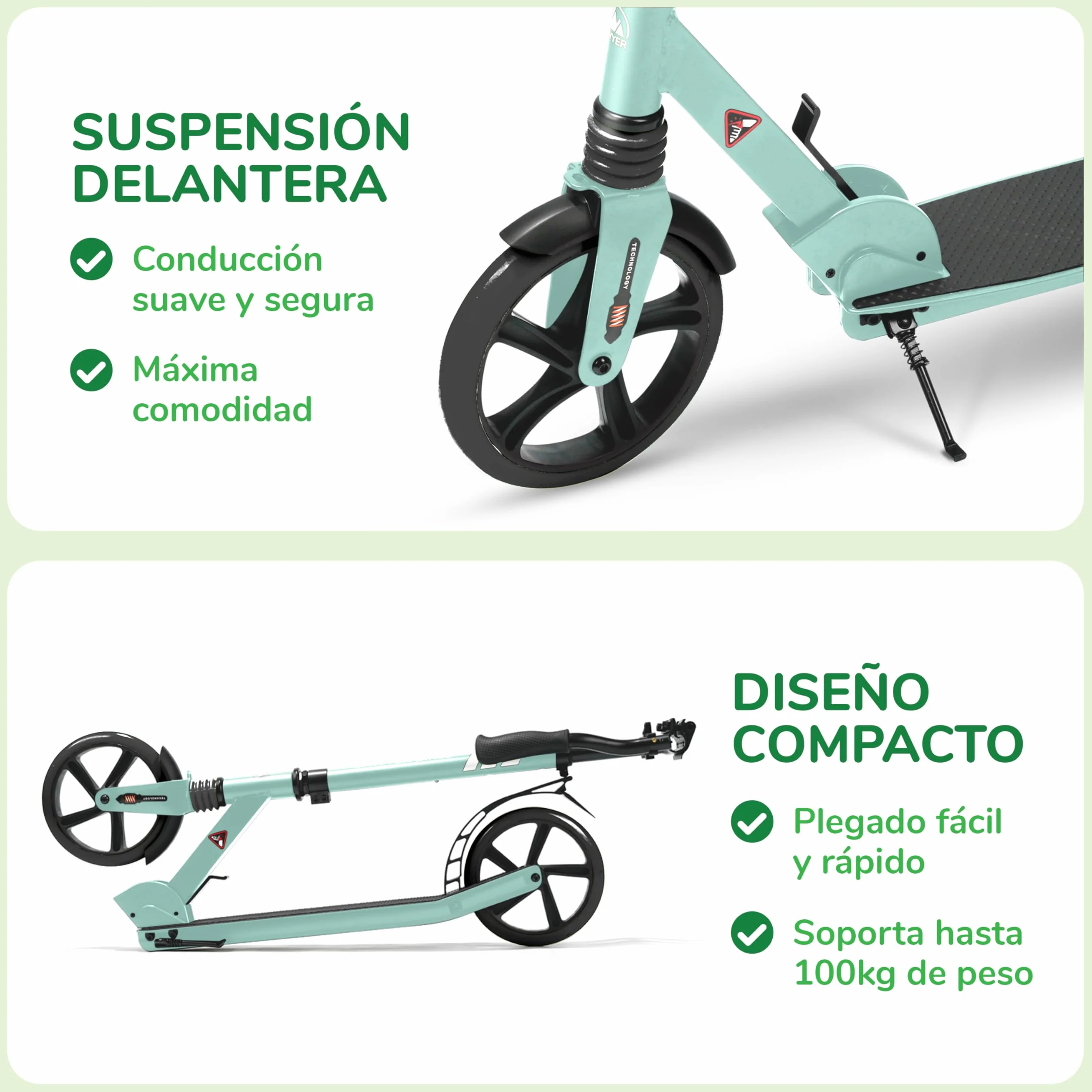 Patinete Ajustable con Suspensión para Niños +10 Años y Adultos