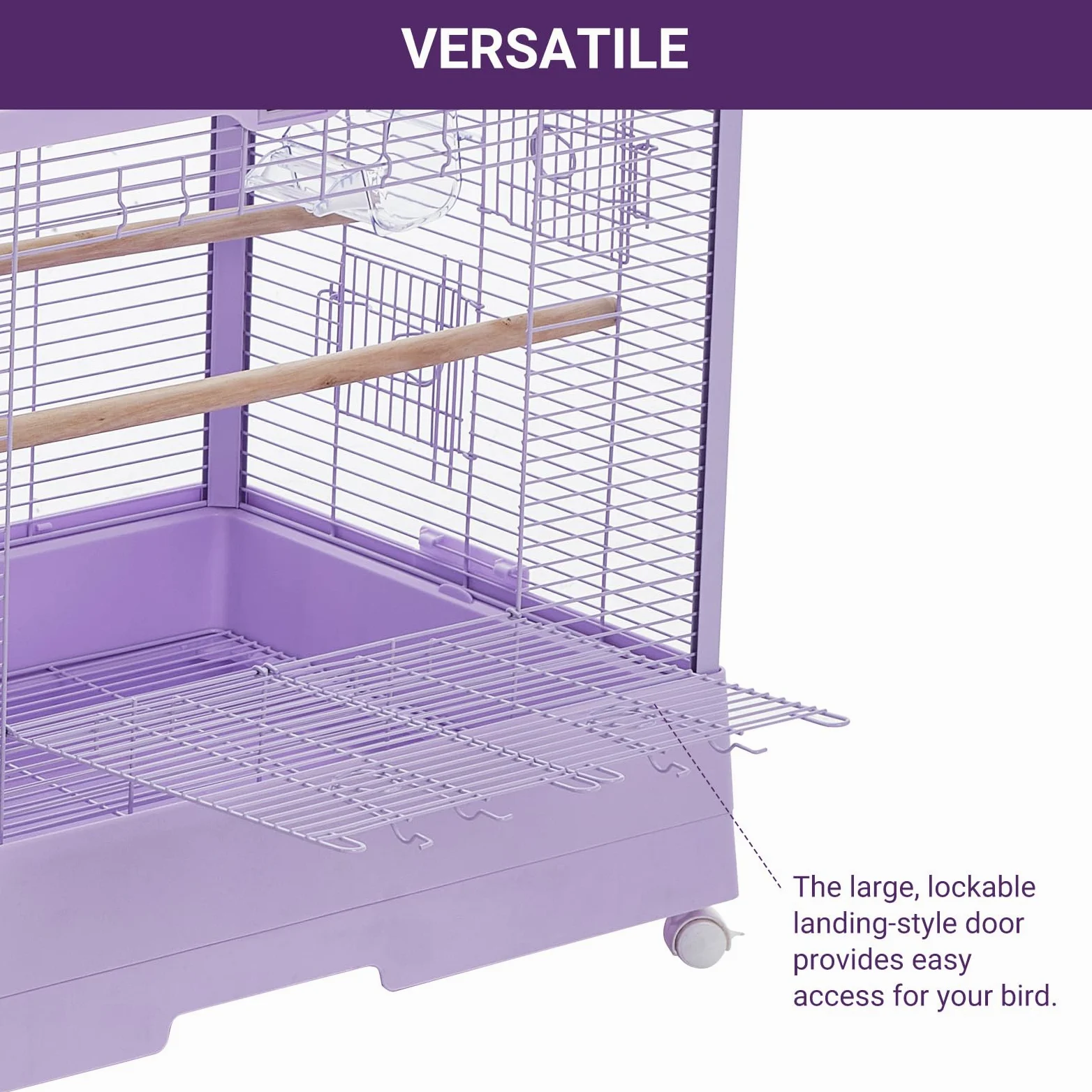 Garvee Jaula de metal para pájaros pequeños, jaula de loro, jaula de hierro forjado con soporte, ruedas, bandeja deslizante accesorios y estante de almacenamiento para periquitos, tortolitos, canarios