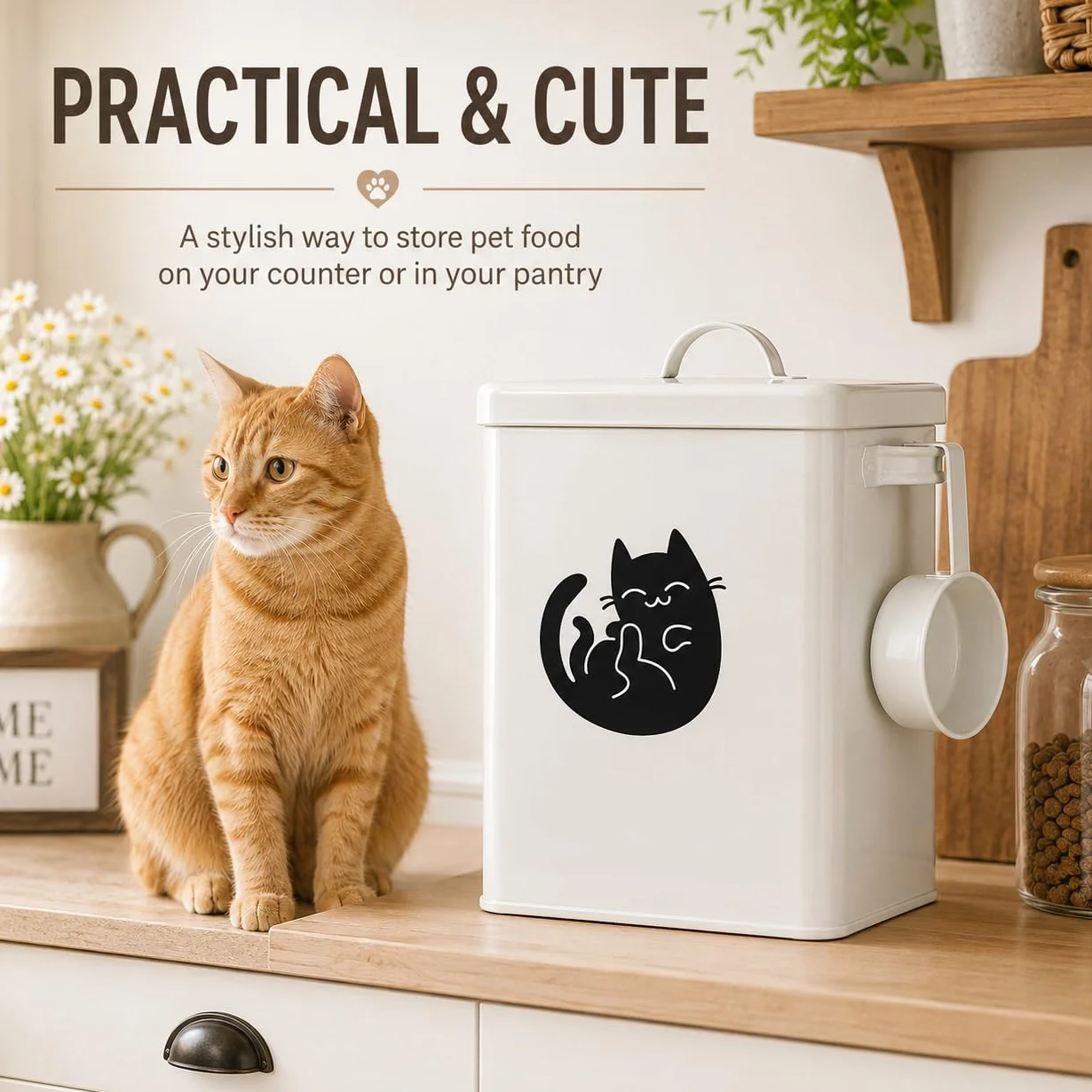 Contenedor de Almacenamiento de Alimentos para Perros de 6 Litros, Contenedor de Comida para Gatos de Metal con Taza Medidora, Latas de Comida para Gatos Cubre Tapas Y Cucharas, Juguetes para(#1)