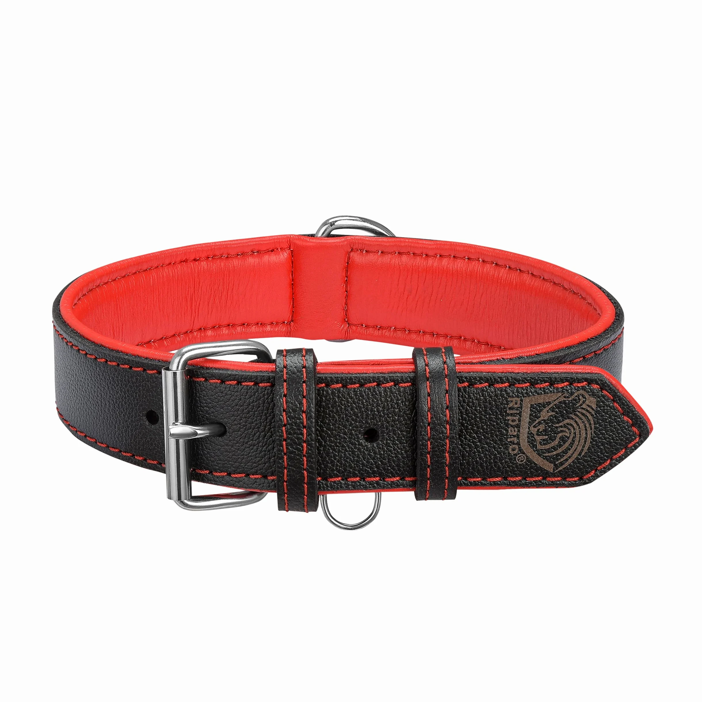 Riparo K-9 - Collar ajustable de piel auténtica acolchada para perro