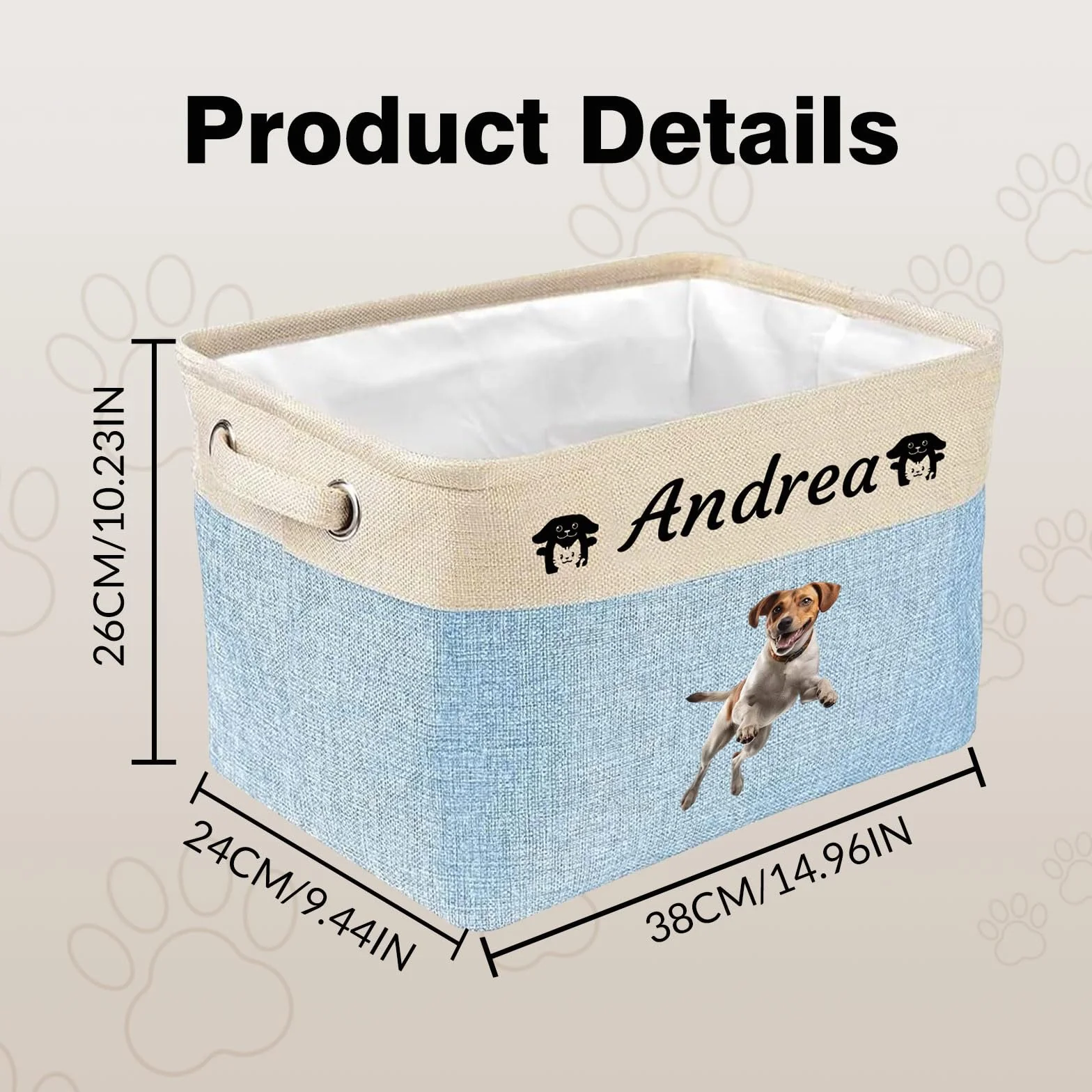 Cesta de almacenamiento personalizada para juguetes de perro, cesta plegable personalizada para mascotas con nombre y foto, cesta para juguetes de perro y suministros para mascotas (Rosa)