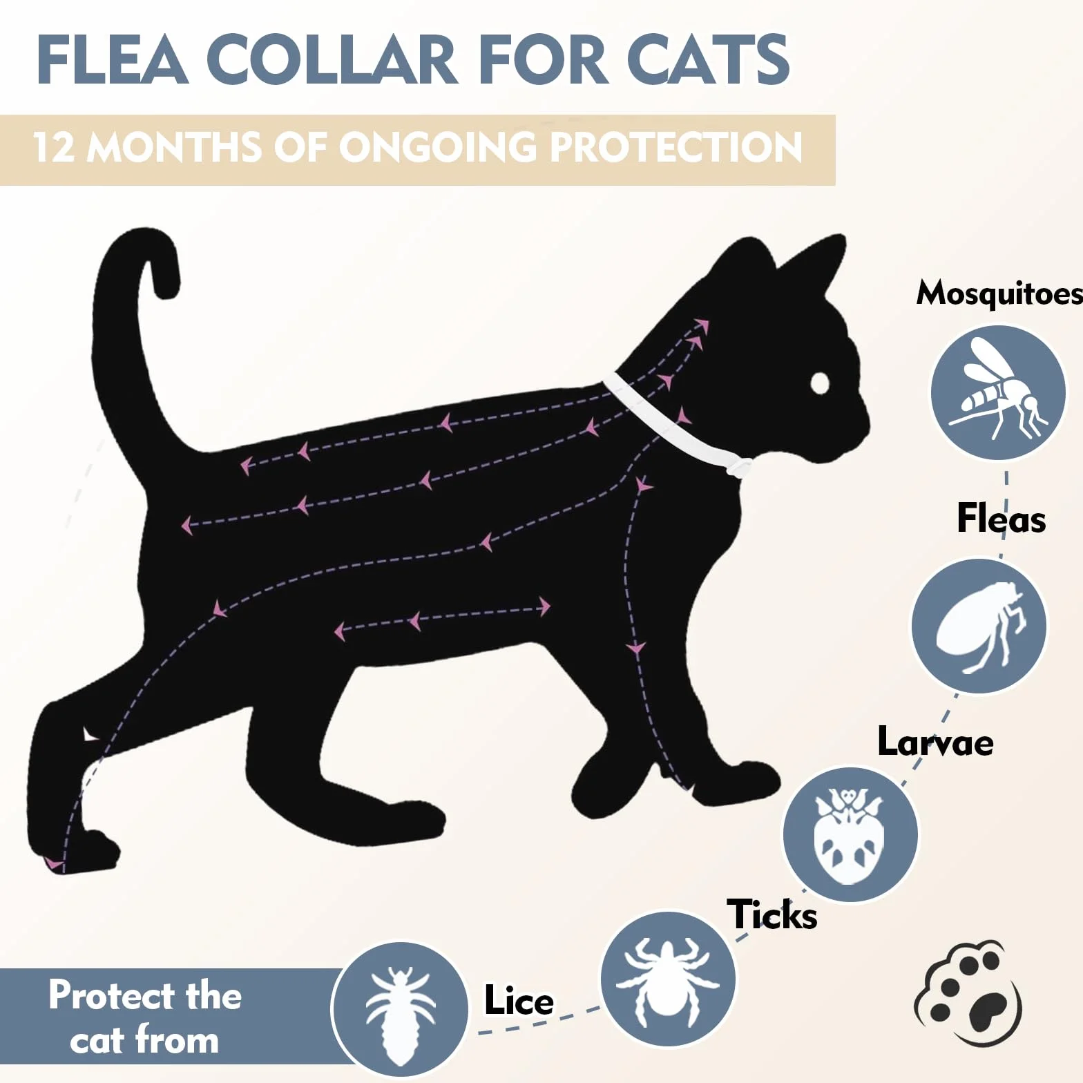 Collar Antiparasitario Gatos, Protección de 24 Meses, Ajustable, Impermeable, Ideal para Gatitos, Collar Antiparasitario Gatos Medianos y Grandes (1pcs)