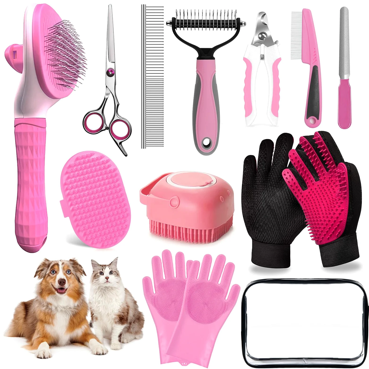 Kit de aseo de baño para mascotas, juego de cepillo para el pelo con toalla