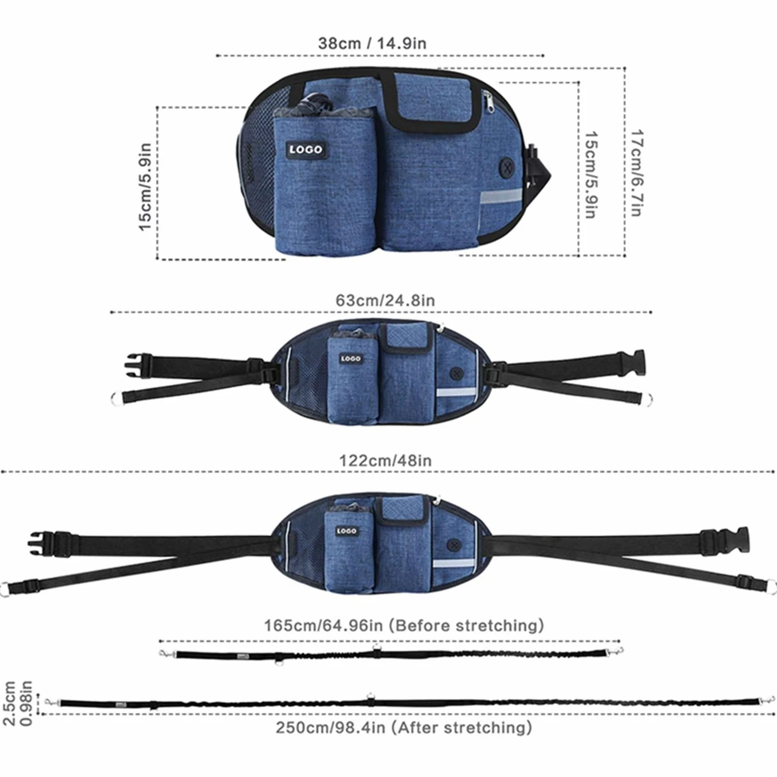Riñonera de Entrenamiento for Perros, Manos Libres, Deportiva, multifunción, for pasear al Aire Libre, de Nailon Correa Perro(Blue Set)