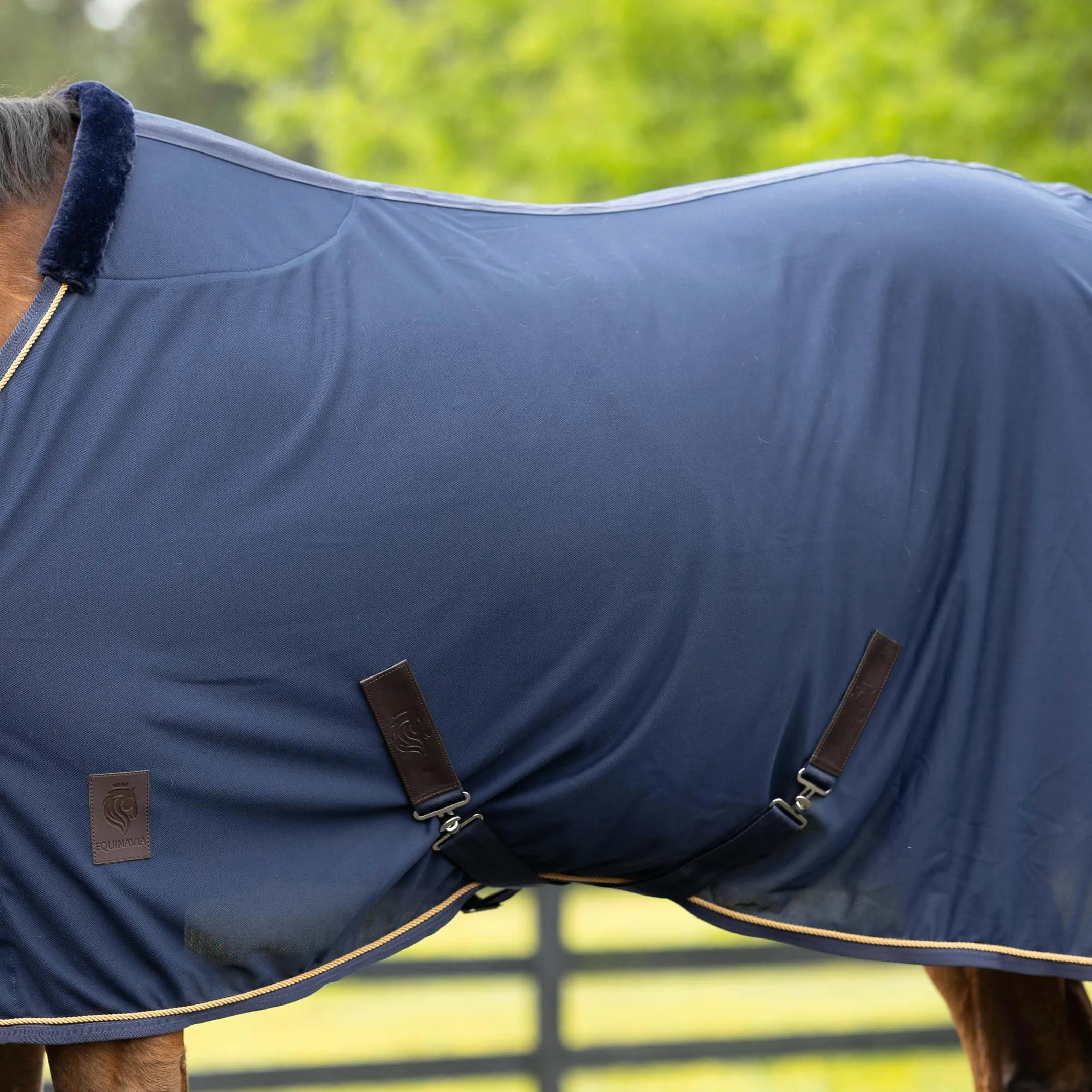 Equinavia Torr - Manta de forro polar de secado rápido para caballos con alivio Wither - Azul marino - 74 pulgadas