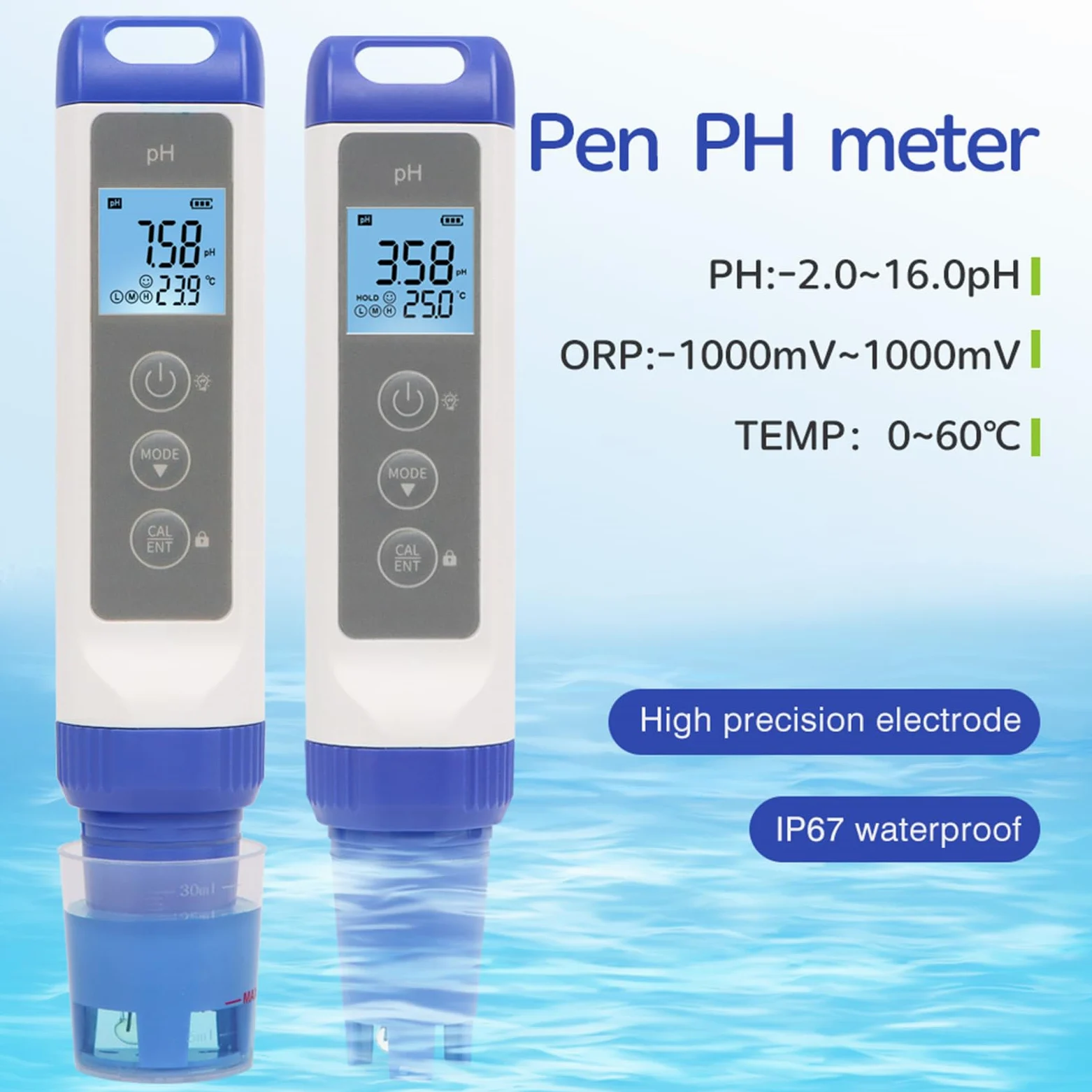 Lápiz de detección de agua ABS con pantalla LCD para piscina acuarios, calibración automática, analizadores de agua portátiles