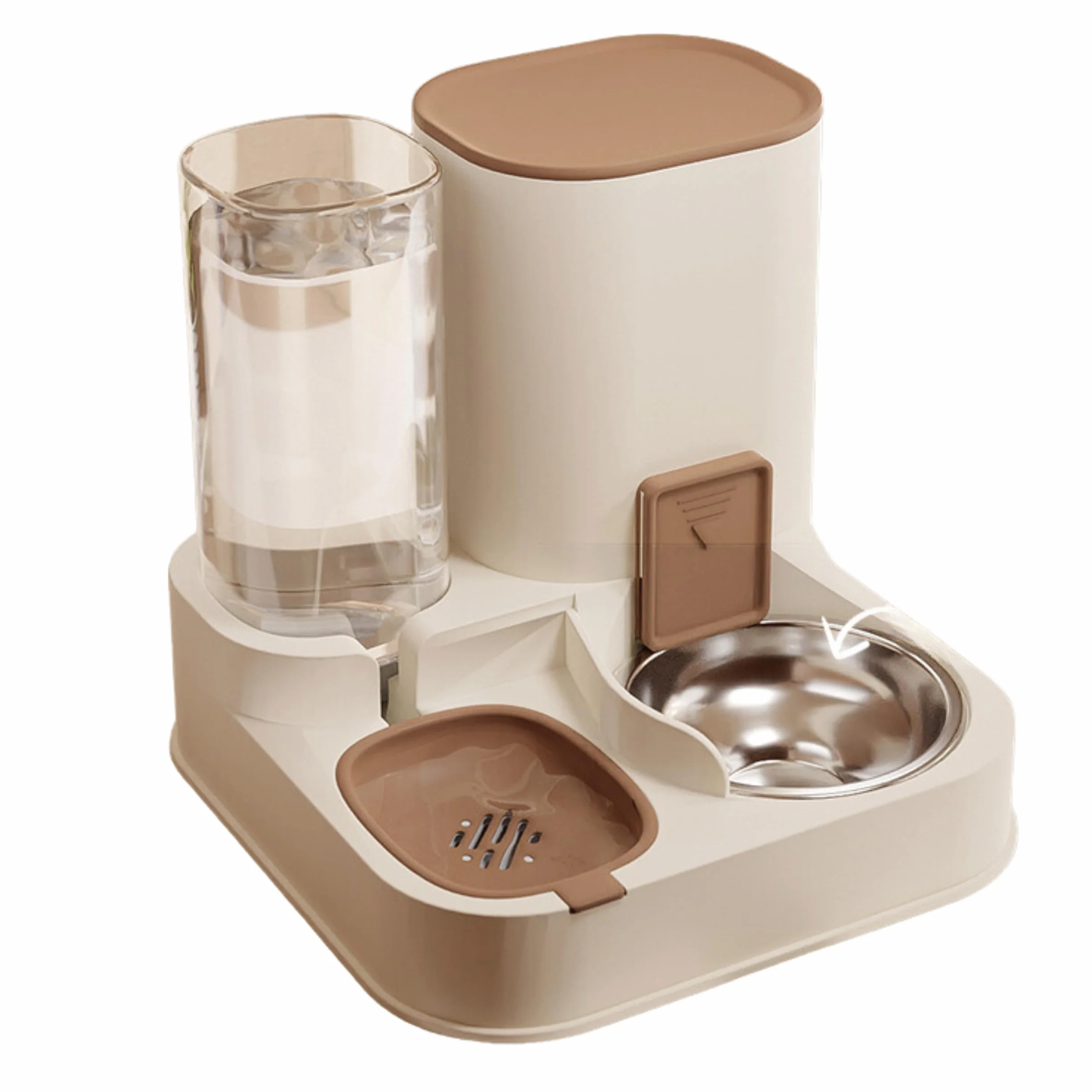 Comedero y Bebedero Gatos, Dispensador Comida y Agua Gatos y Perros Pequeños, Cuenco Acero Inoxidable, Agua 1.3L Comida 2.3L, Alimentador Mascotas 2 en 1