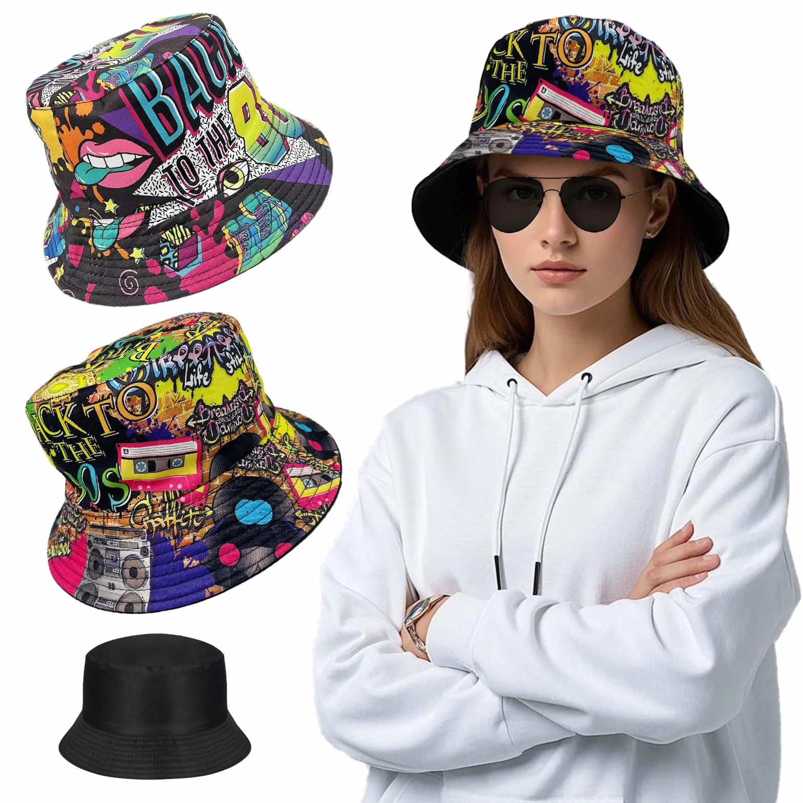 Sombrero retro 80's 90's cubo pescador reversible unisex vintage