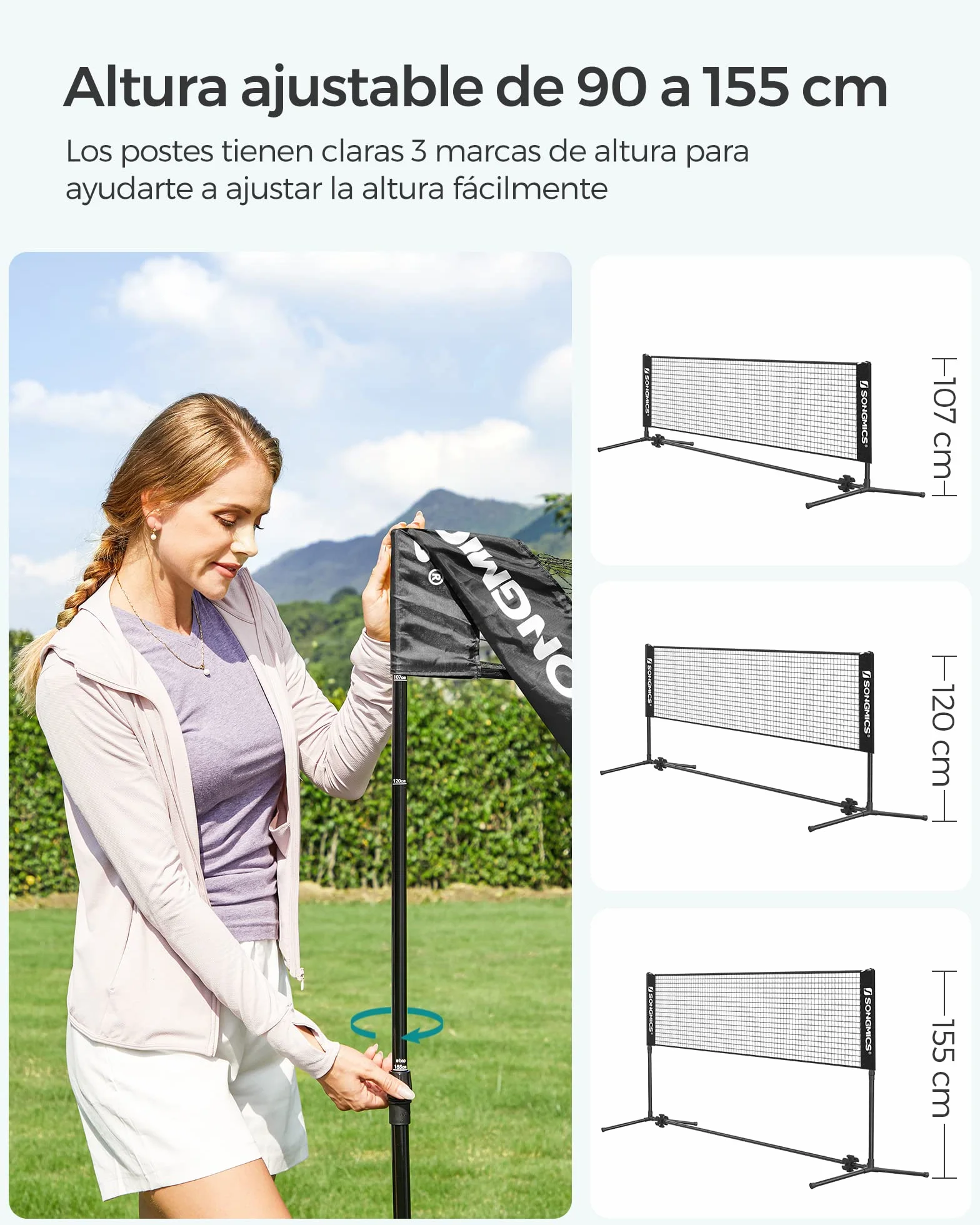 SONGMICS Red de bádminton de 3 m, Voleibol, Altura Ajustable, Juego Portátil