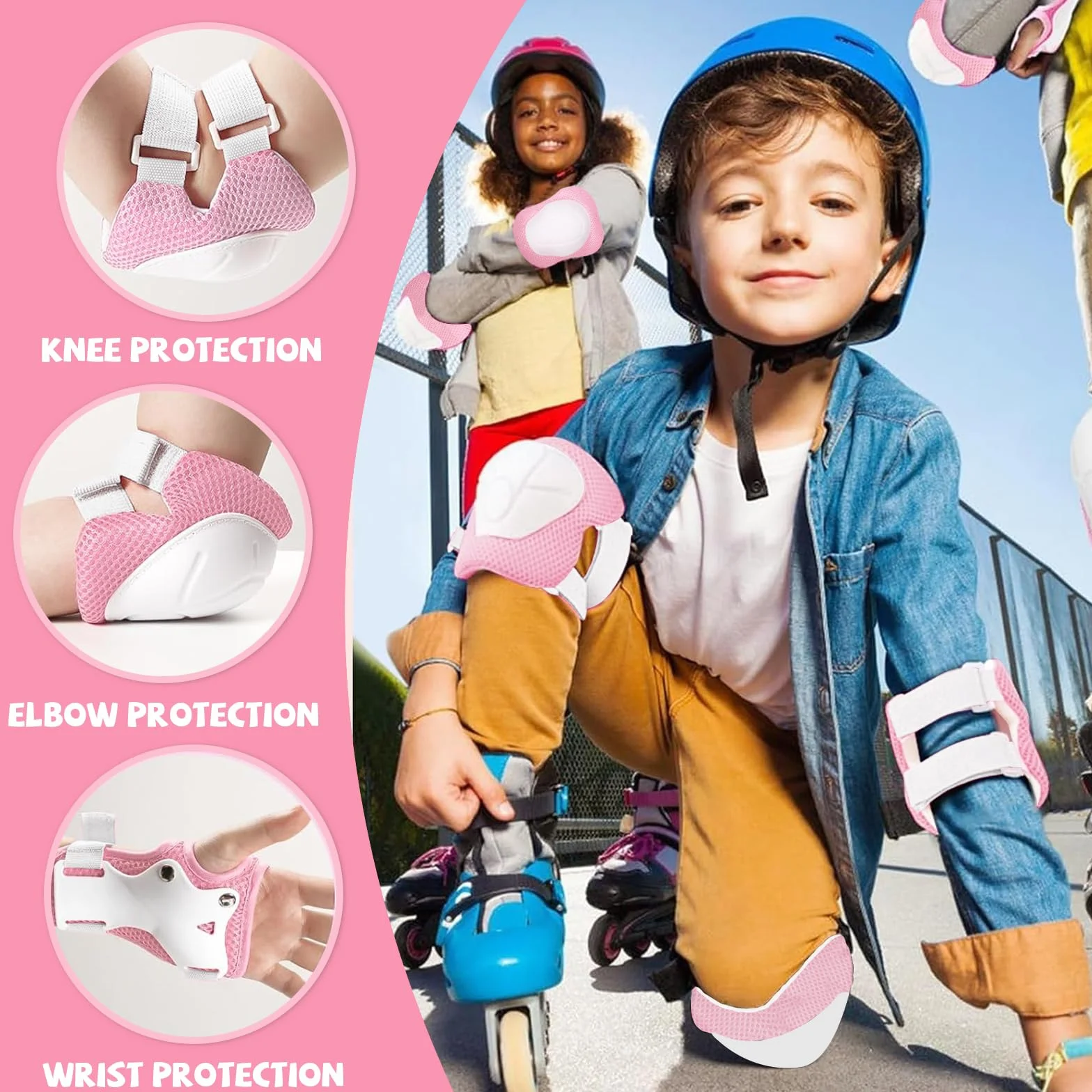 Juego de Protecciones Patines Infantil con Rodilleras Coderas Muñequeras Ajustables para Patinaje Ciclismo Skate