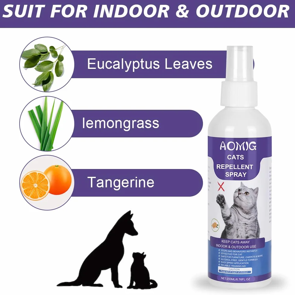 Aomig Spray Arañazos Gatos, 200ml Spray Repelente para Gatos, Spray Arañazos Gatos y Gatitos para Proteger Sofá y Muebles, Ideal para Uso Indoor y Outdoor