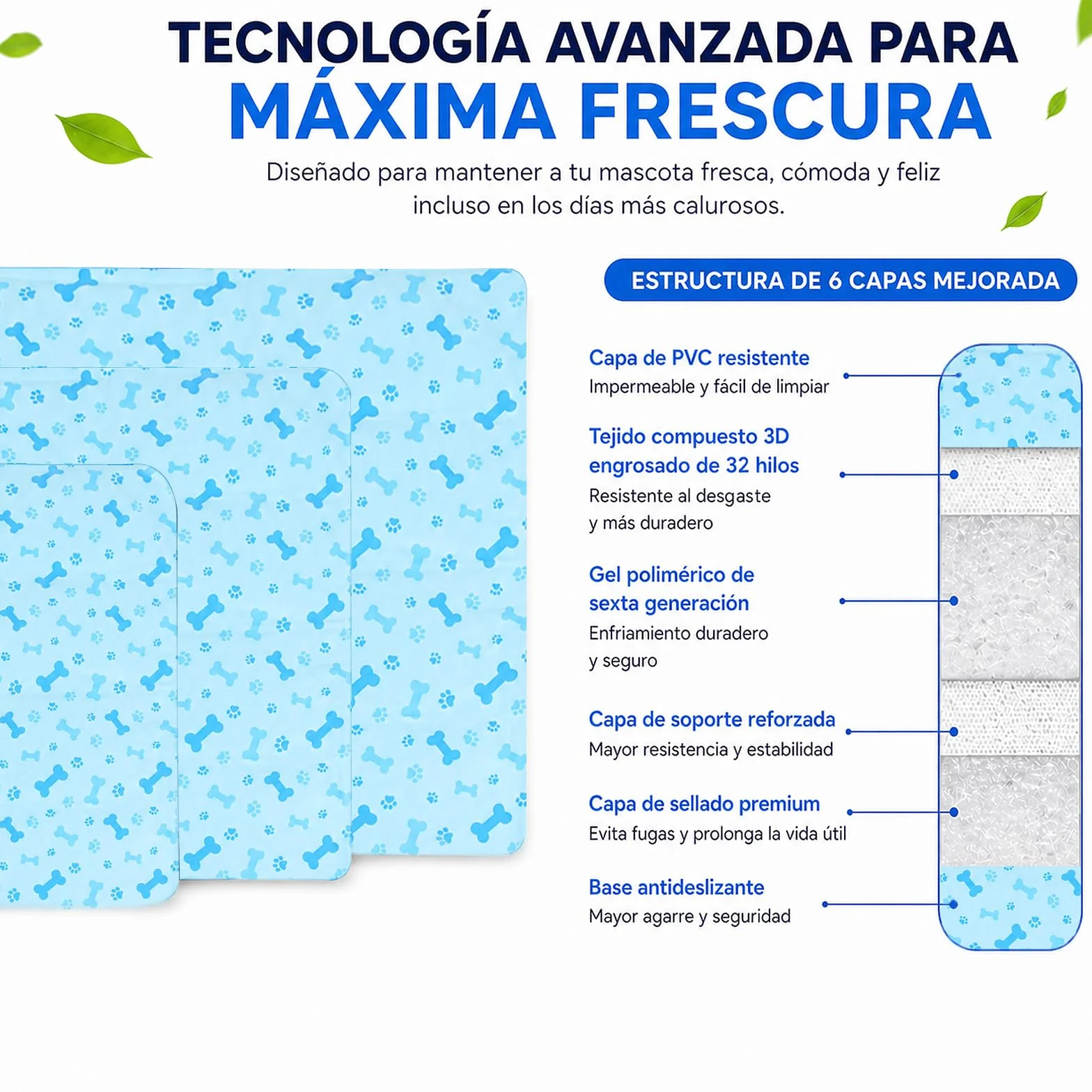 BESCH Alfombrilla Refrescante para Mascotas, Esterilla Refrigerante Autorefrigerante con Gel, Colchoneta Fresca para Perros y Gatos, Uso Verano Interior Exterior 45x60cm