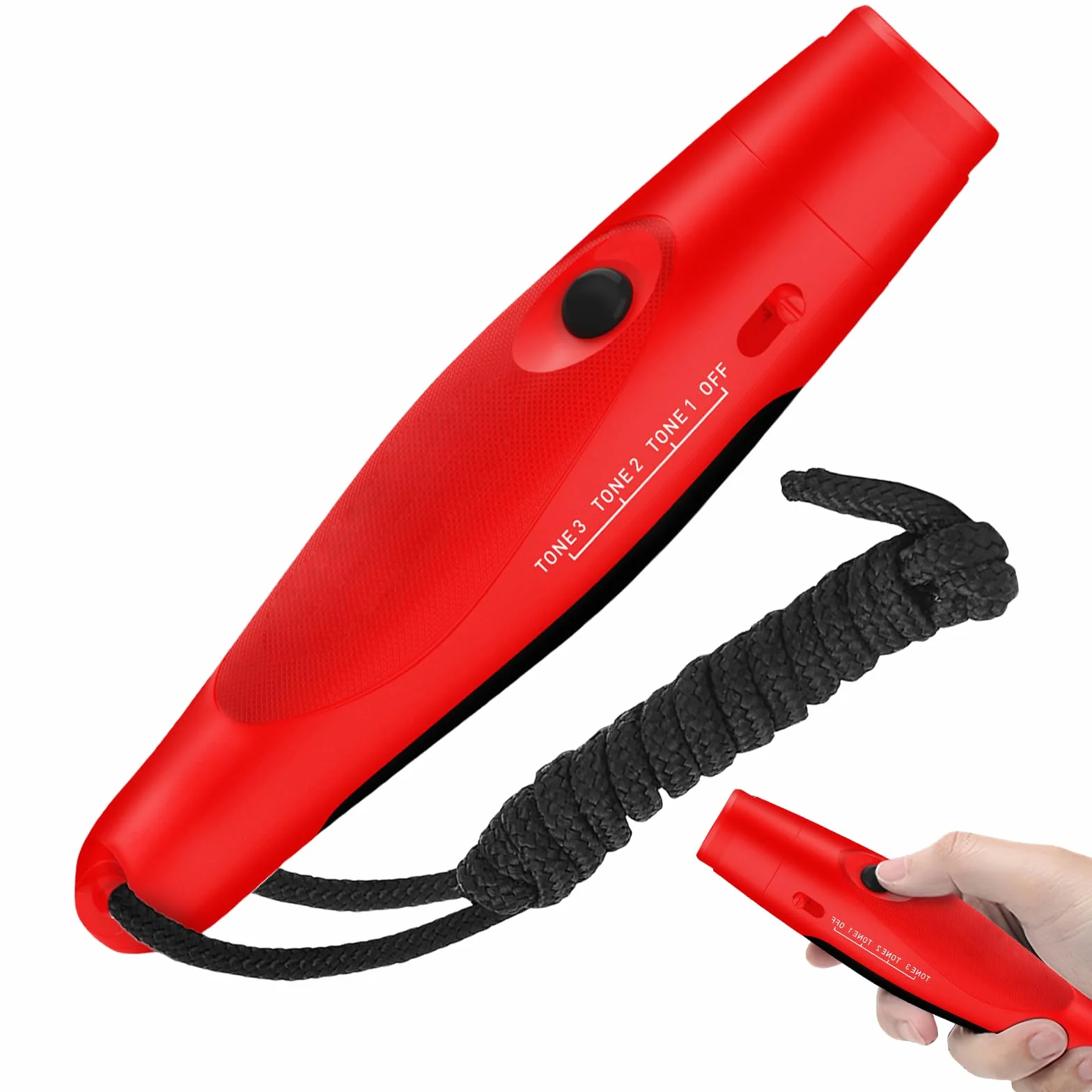 Silbato Electrónico Profesional 3 Tonos, Silbato de Árbitro Portátil Ajustable (Rojo)