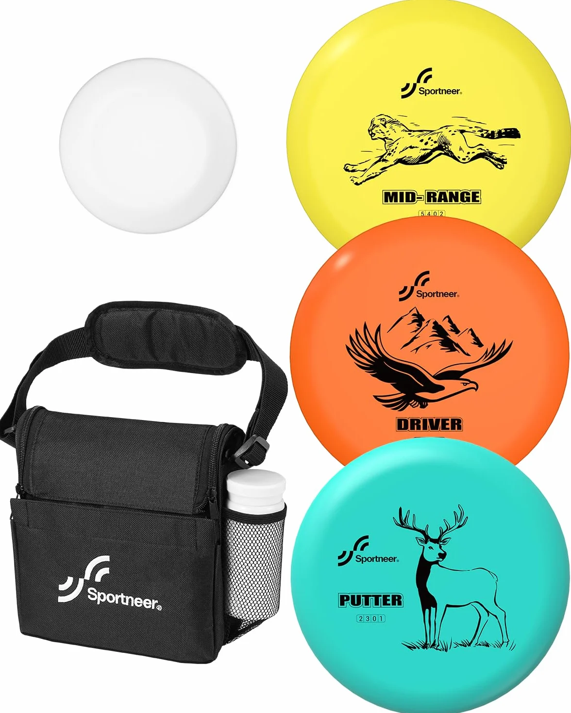 Sportneer Juego de discos de golf 3 piezas con putter, rango medio, driver, mini marcador y bolsa portátil