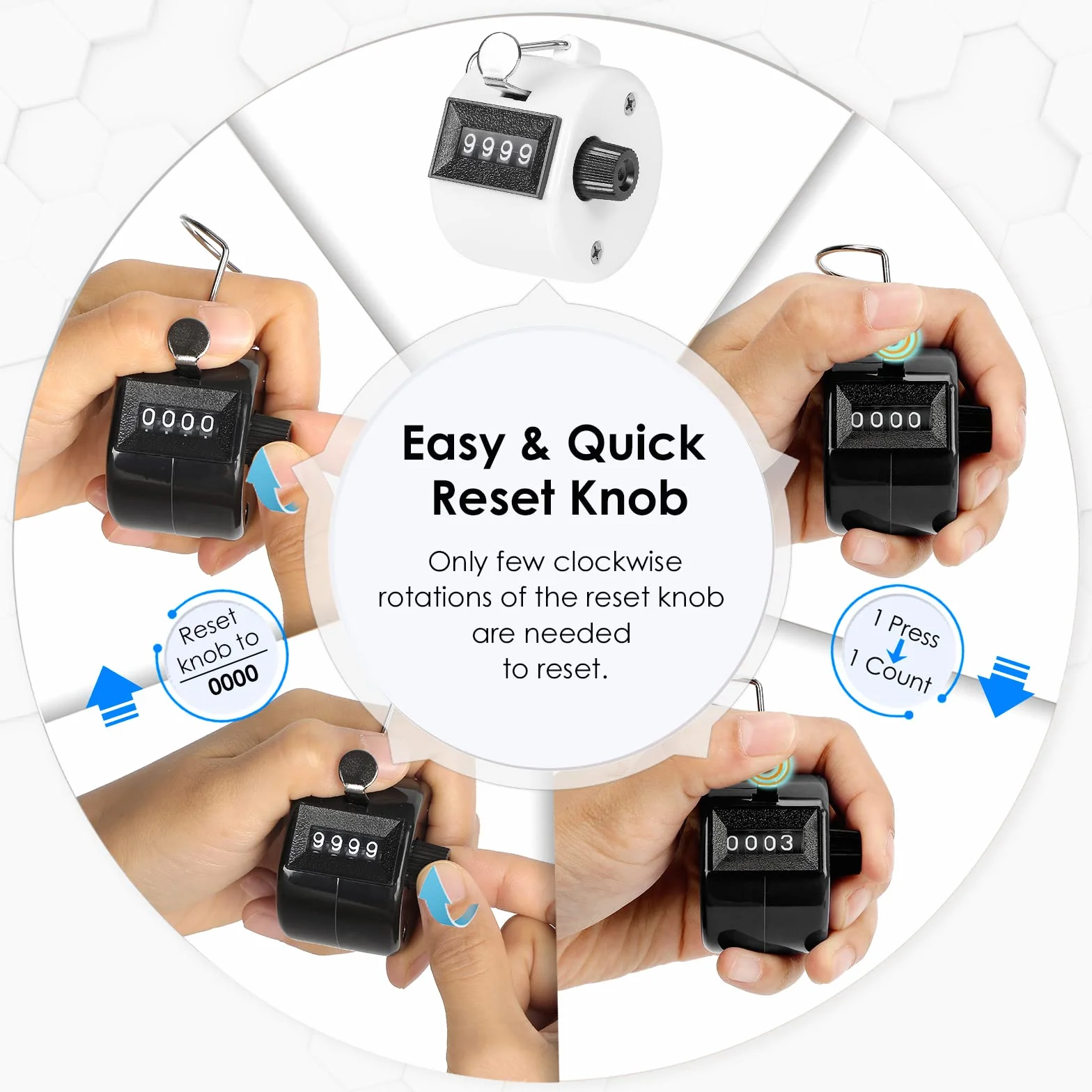 KTRIO Handheld Tally Counter 4-Digit Mechanical Clicker for Coaching Knitting Golf