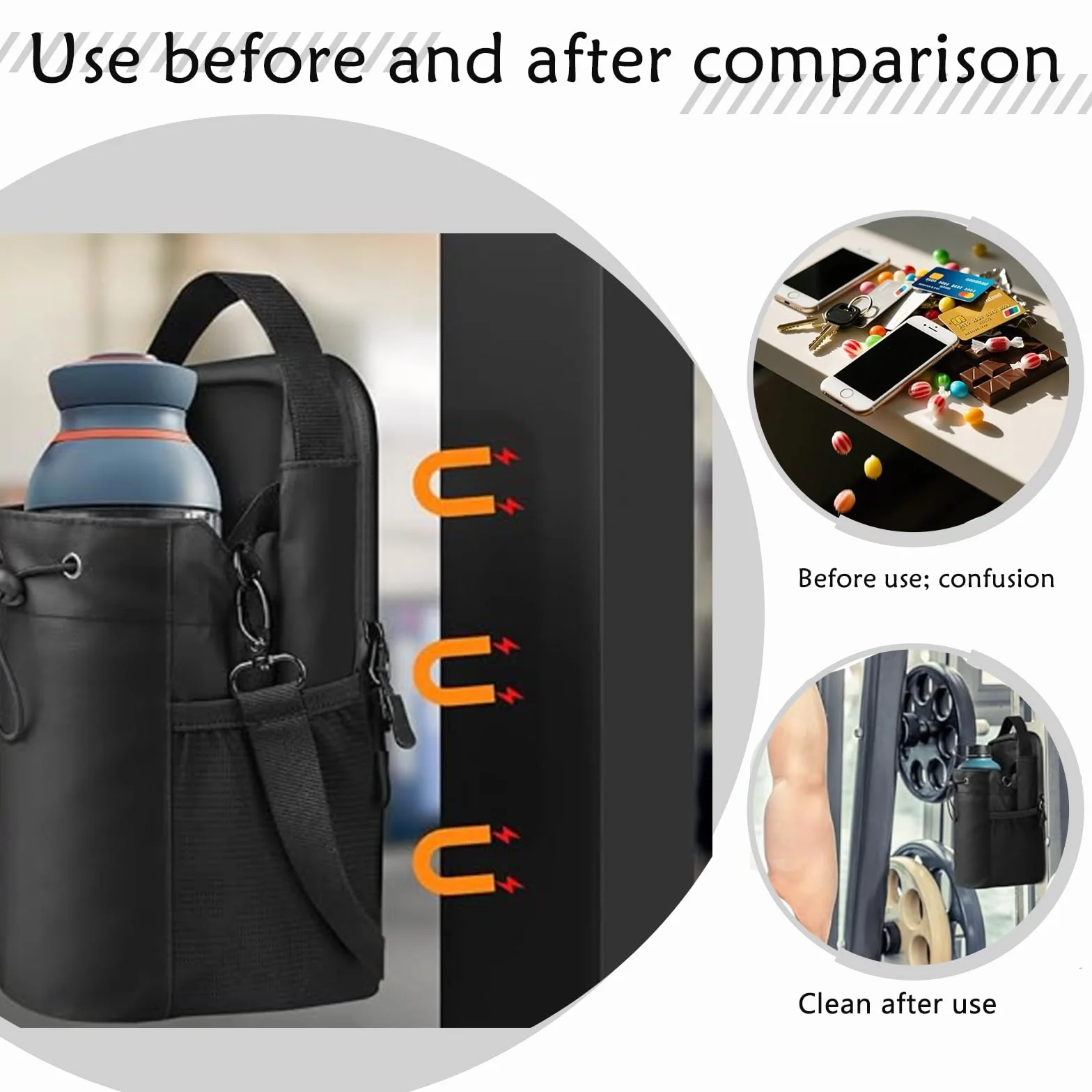 Bolsa magnética para botella de agua 1,5 L para gimnasio, deporte, con correa ajustable