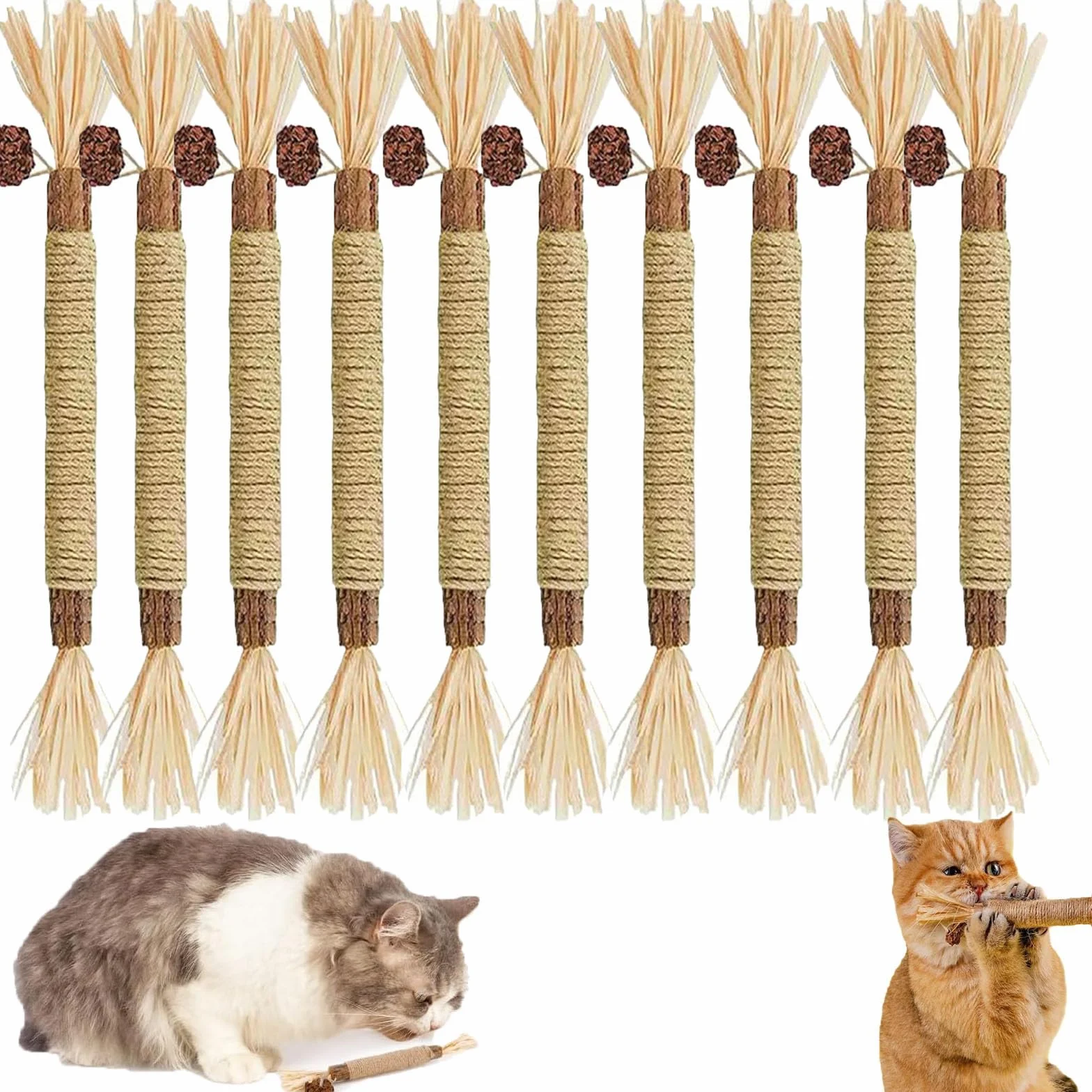 Puriq - 10 palitos dentales naturales de Silvervine para gatos, palitos interactivos para masticar para limpiar los dientes, resistente a arañazos y mordeduras, para gatitos en interiores