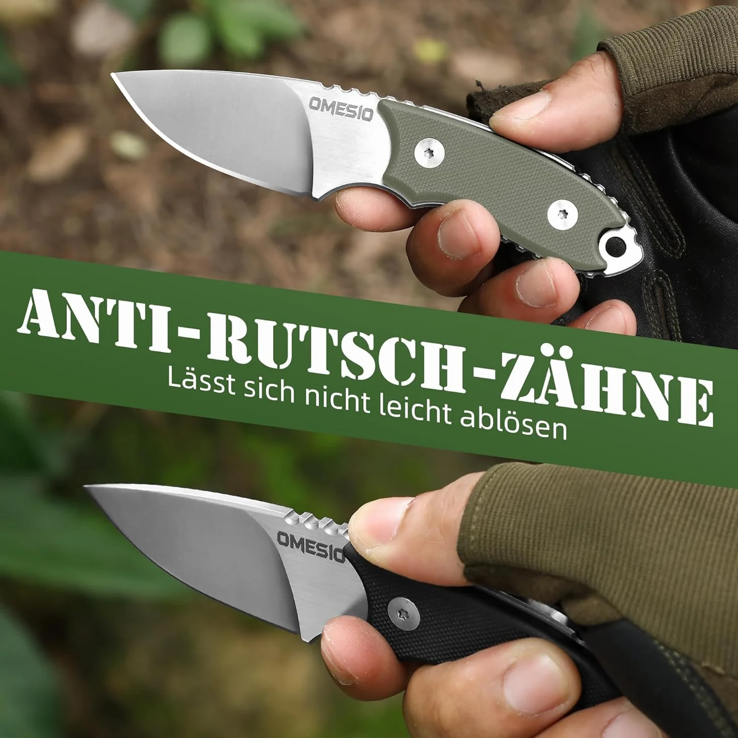 Omesio Cuchillo de cuello D2 acero 5.45 pulgadas con funda y collar