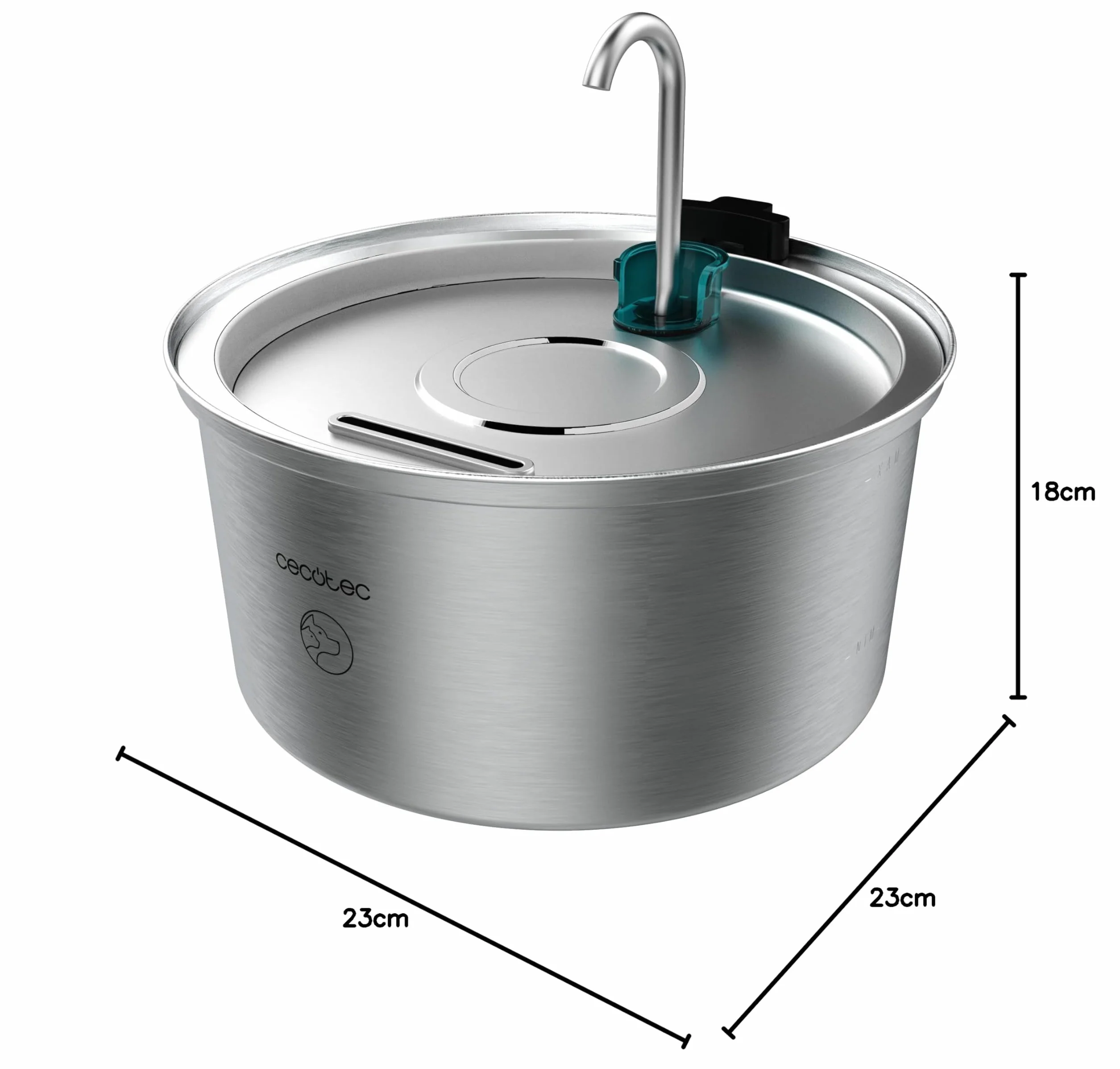 Cecotec Fuente para Gatos Automática Mascotas Pumba 3200 Refresh INOX. Capacidad de 3,2L, Acero Inoxidable, Filtro Alto Rendimiento, Silenciosa, Diseño de Cascada, IPX4, Fácil Limpieza