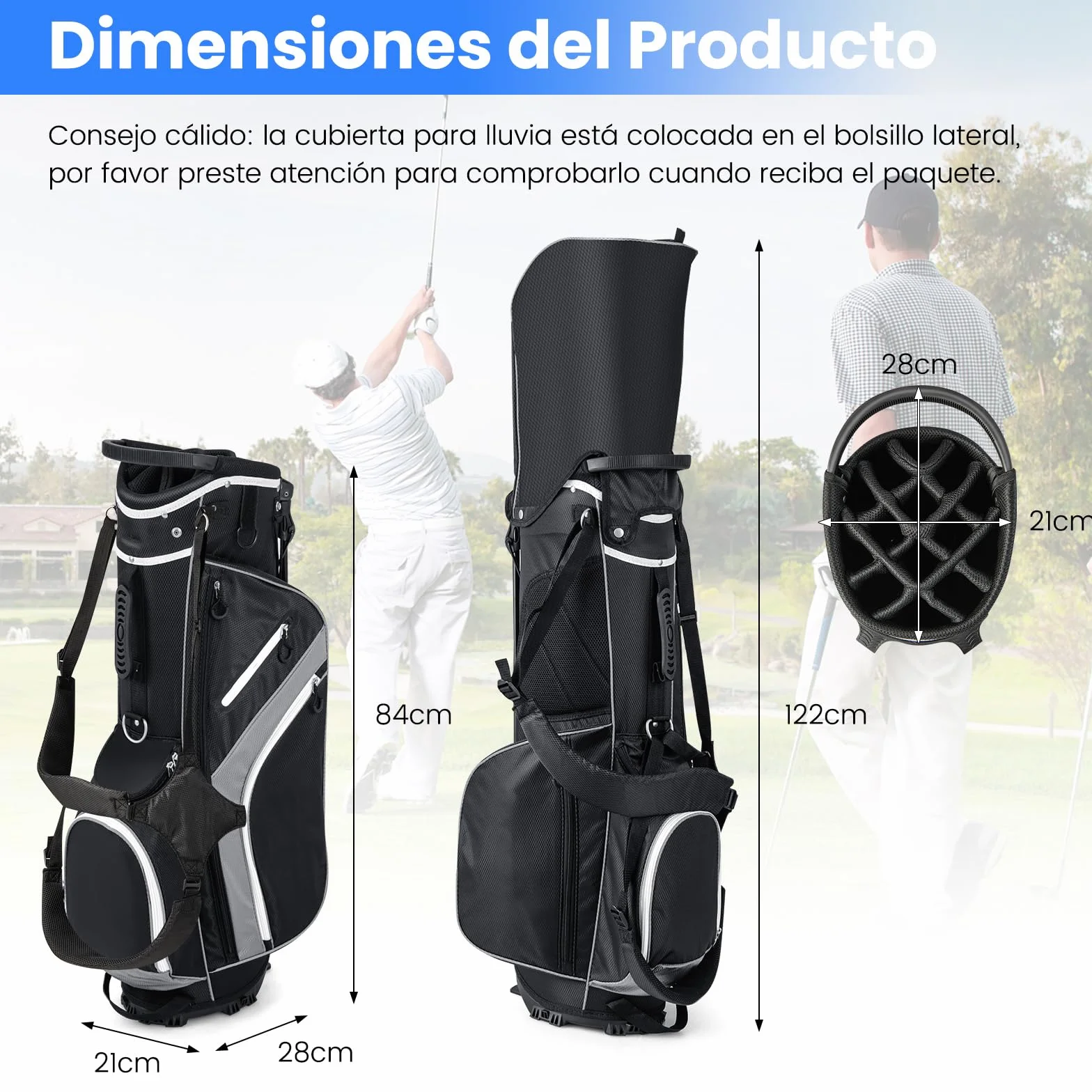 COSTWAY Bolsa Golf 14 Divisores, 6 Bolsillos, Correa Doble, Capucha Lluvia, 2,3 Kg