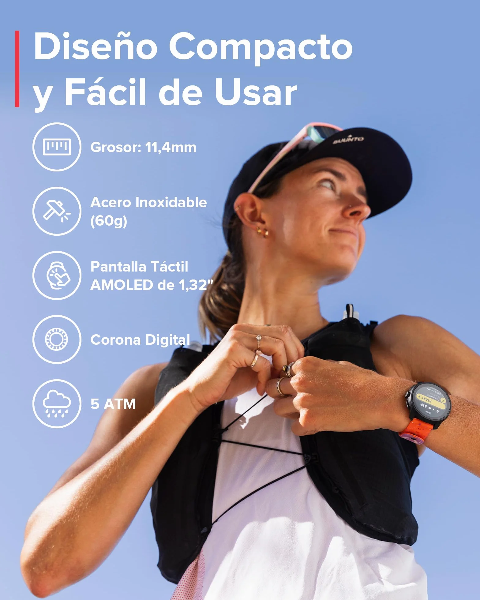 Suunto Race S Reloj Correr Pantalla Táctil AMOLED, Deportivo GPS Doble Frecuencia, Seguimiento HRV Sueño, Entrenamiento IA, Mapas Offline