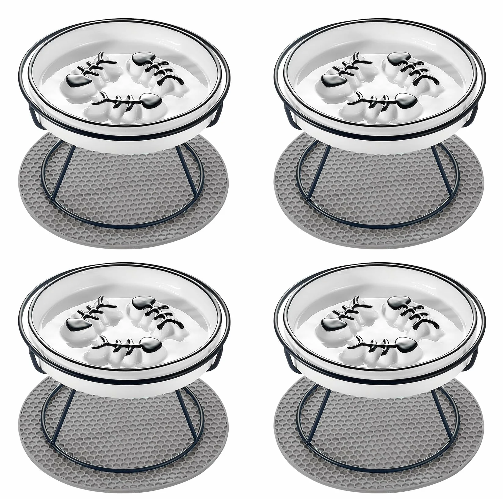 Comedero lento para gatos, cuenco elevado de comida para gatos, diseño elevado, cuenco de alimentación lenta para perros con soporte de metal, sin barbilla negra, antivómitos, apto para Whiksker poco
