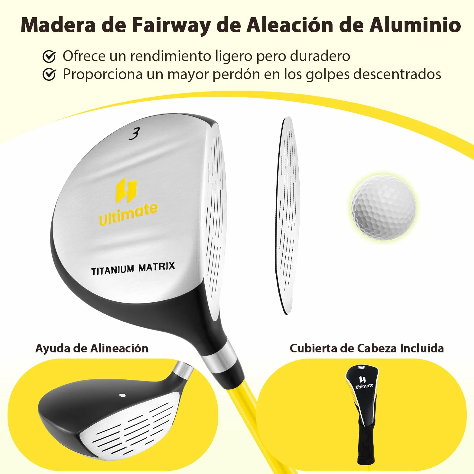 COSTWAY Palo de Golf Junior Madera de Calle 165CC para Niños 8-10 Años Diestro 86cm Fibra de Vidrio
