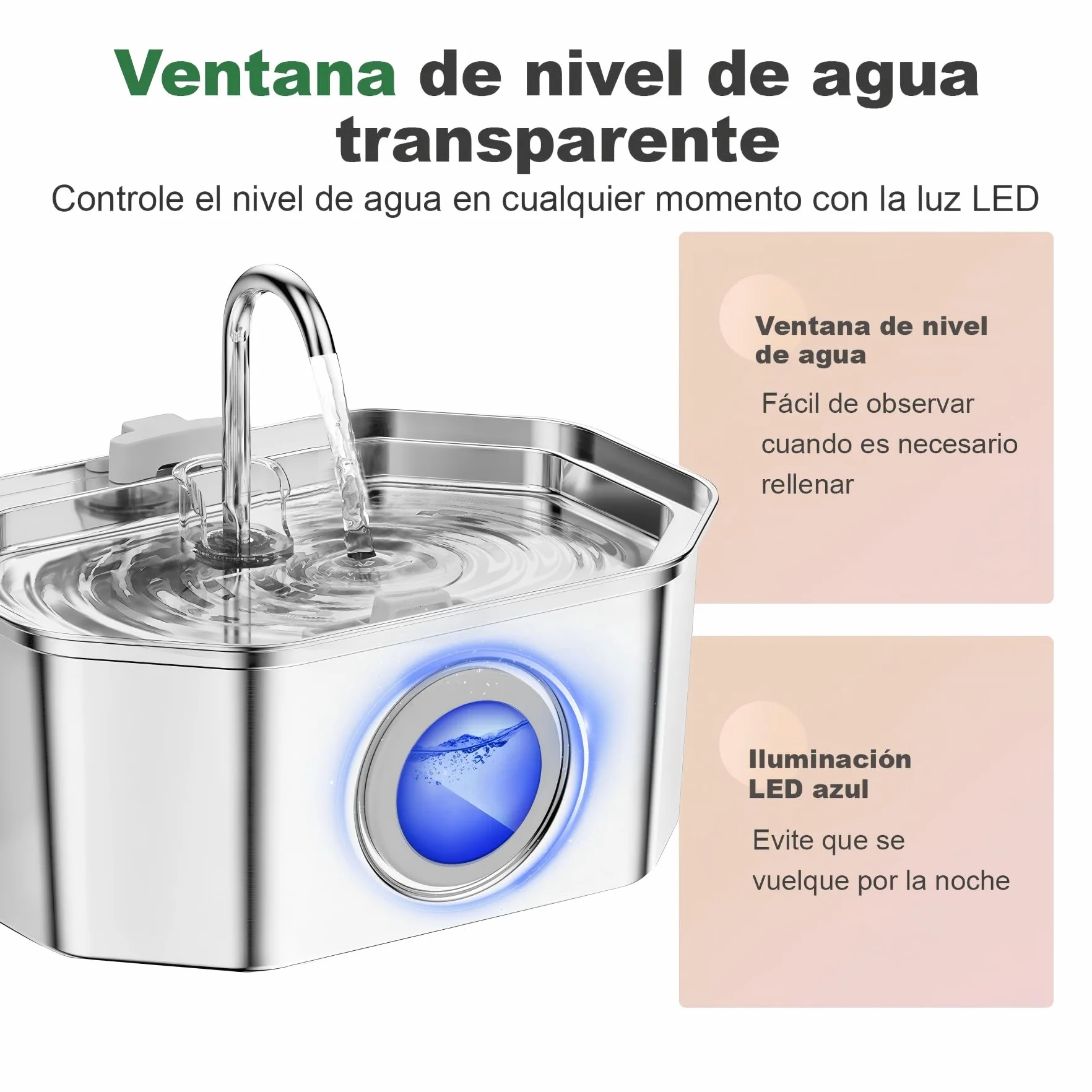 Apauk 3.2L Fuente para Gatos Acero Inoxidable, Bebedero Gatos, Silencioso Fuente de Agua para Gatos y Perros pequeños, con Ventana LED, Sistema de Filtro Multicapa(2 Filtros & 2 Esponjas)