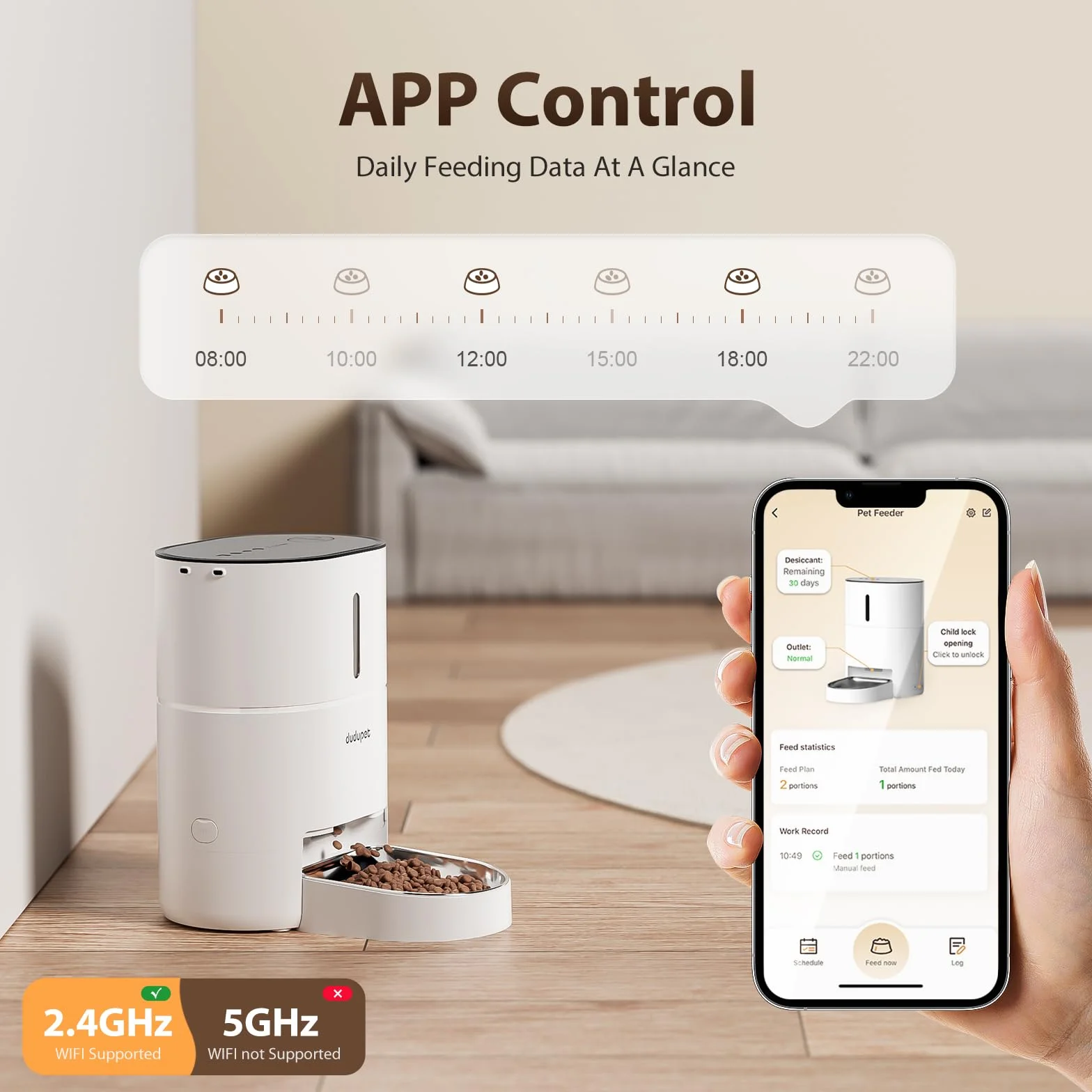 Comedero Gato Automatico 4L- Alimentador Automatico Gatos, 2.4G WiFi Control Remoto Doble Alimentación, Grabación de Voz en 10 Segundos, Bol de Acero Inoxidable