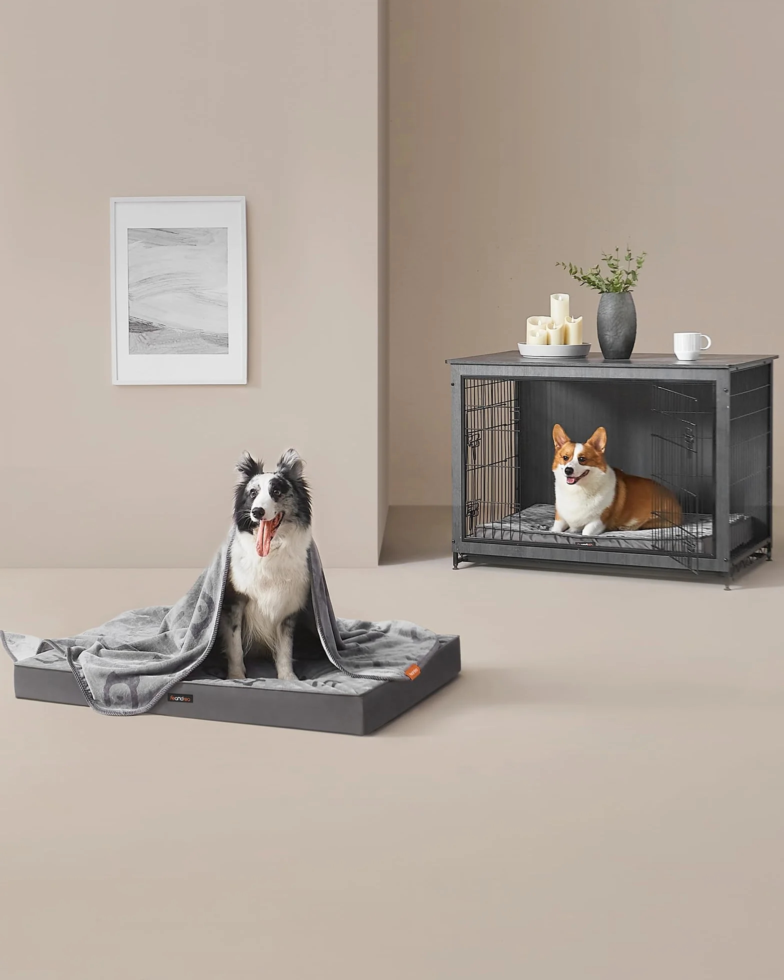 Feandrea Cama para Perros, Cama para Mascotas, Espuma Corrugada Preformada, con Asa, Extraíble, Doble Cara, Impermeable, Talla XL, 105 x 73 x 10 cm, Gris Paloma PGW243G01