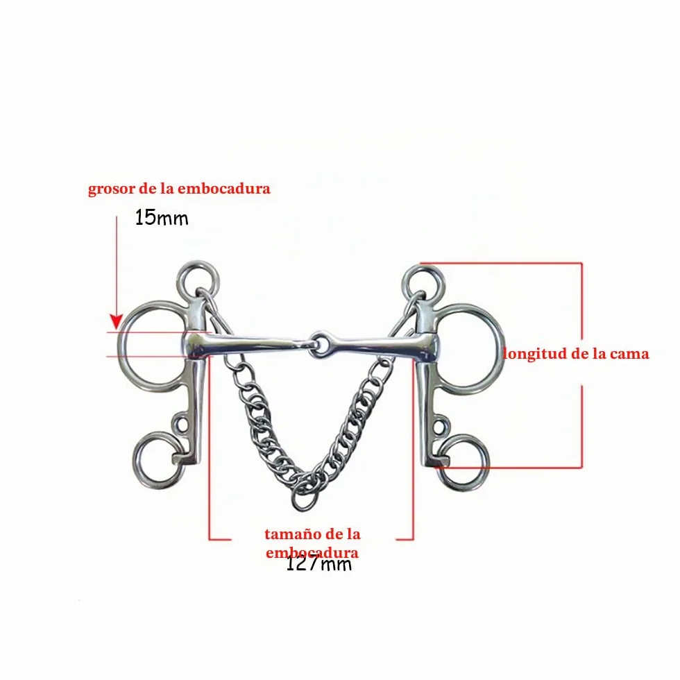 Namvo Pelham - Mordaza para caballos de acero inoxidable, boca articulada con accesorio para conector ecuestre, cadena de cordón