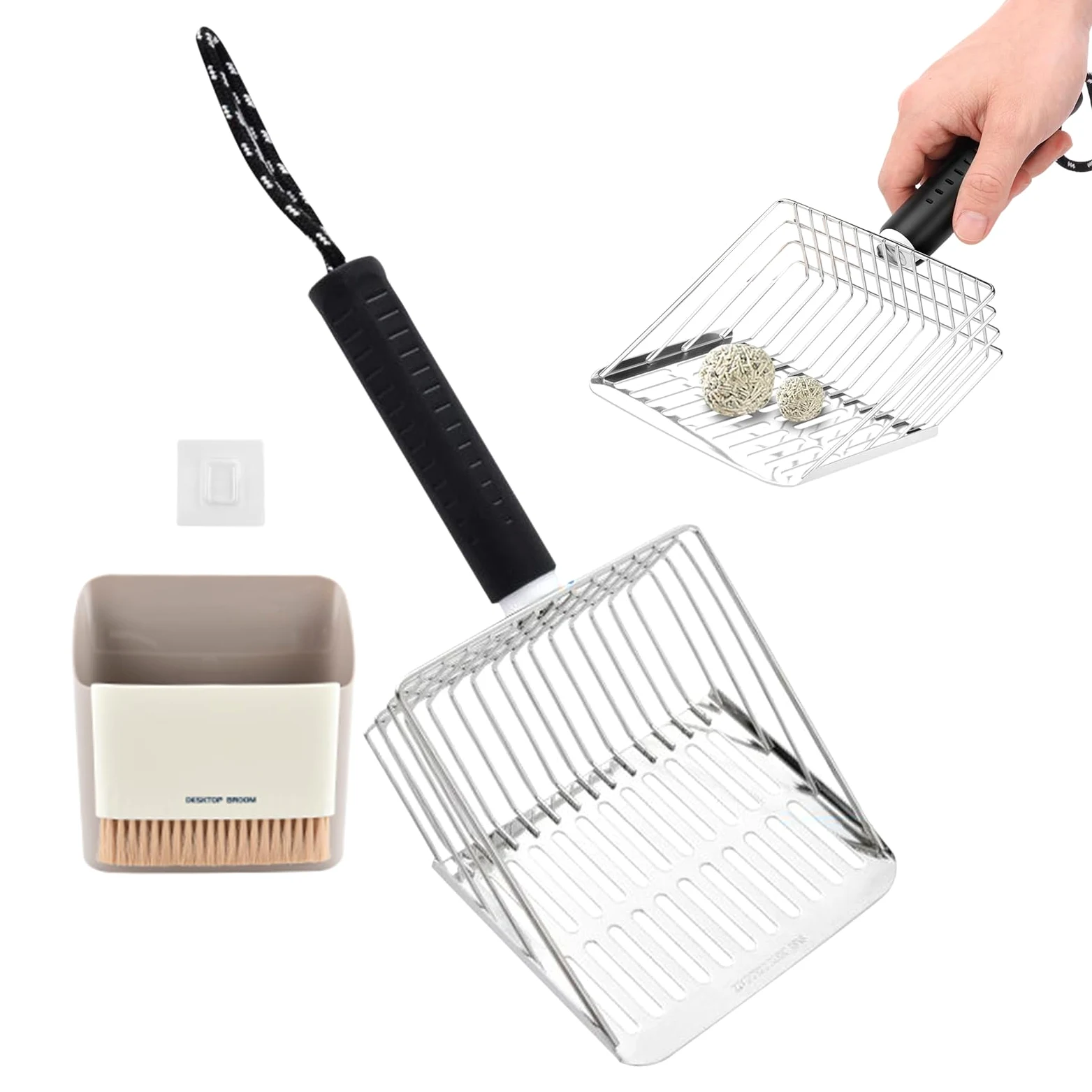 Recogedor De Gatos con Soporte Pala Limpiadora con Cribado Rápido | Pala Profunda para de Gato para excrementos de gato, perro, pequeñas mascotas y cribado de tierra