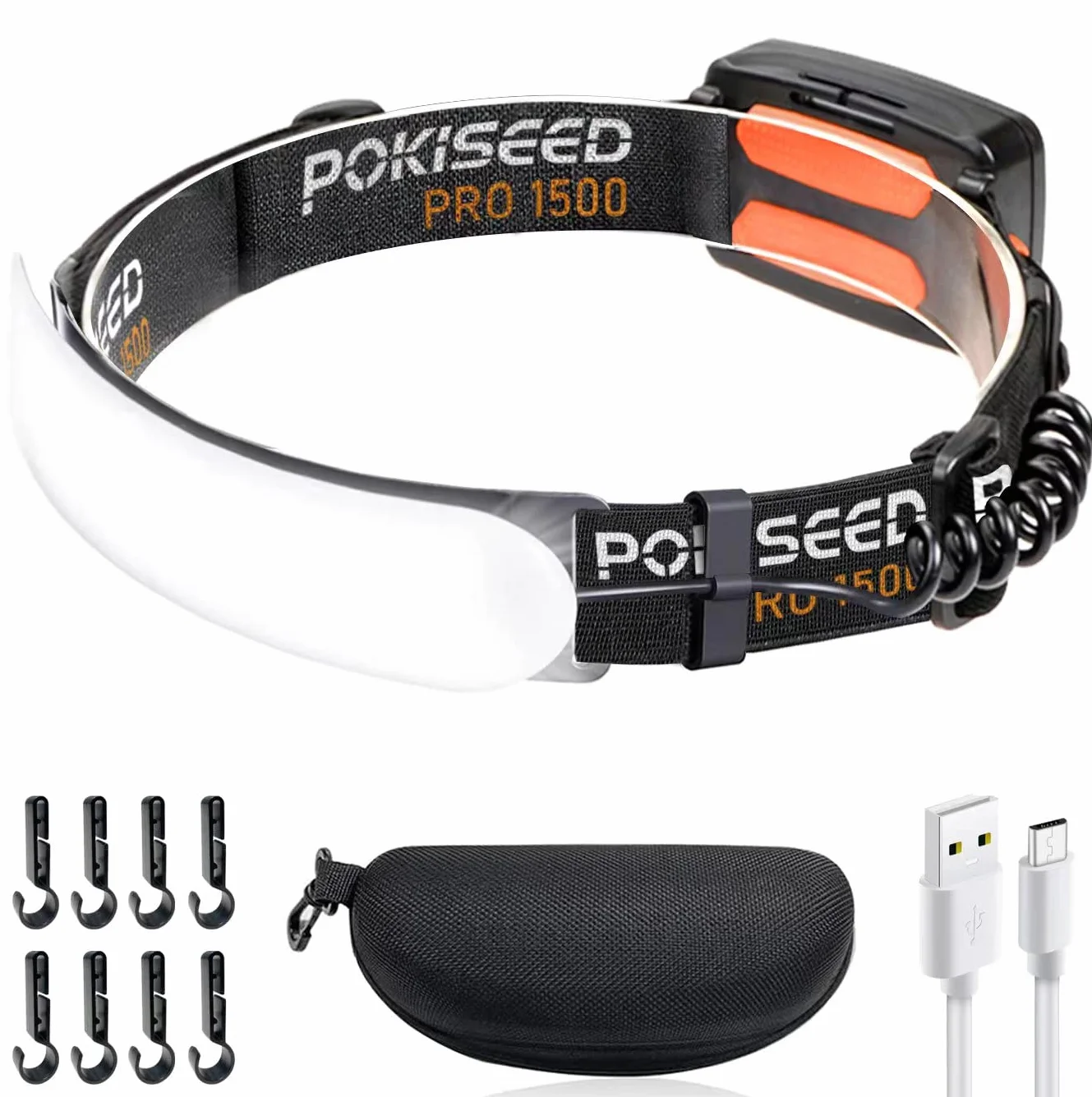 POKISEED Linterna Frontal LED Recargable 1500 Lúmenes USB-C 5000 mAh IPX6 Impermeable