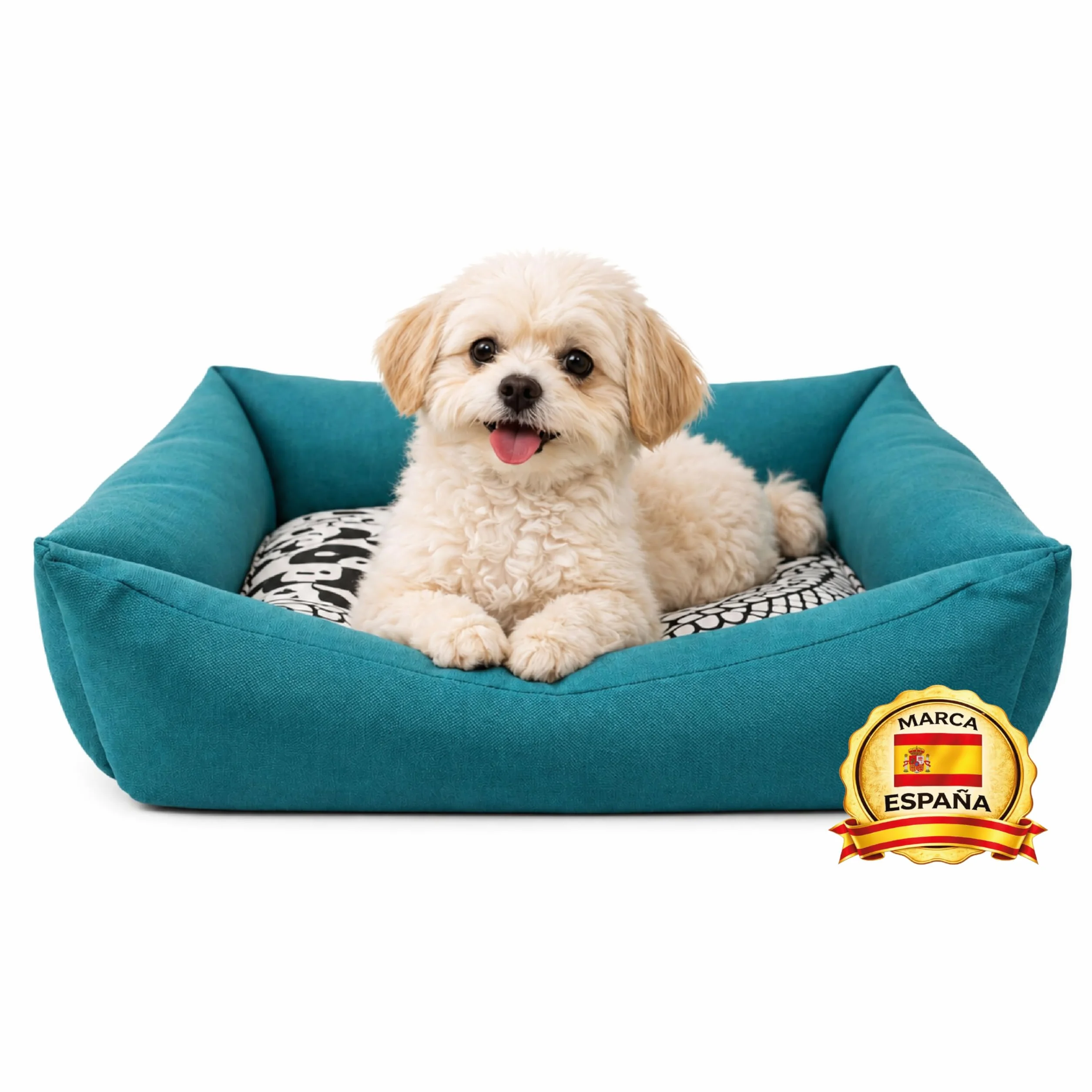Cama para Perros Pequeños DOG'S T-2 de Loneta Resistente -55x45x14 cm. Descanso Ergonómico y Relajante para tu Mascota. Sofá con Funda Extraíble Lavable con Relleno Reciclado, Azul Turquesa