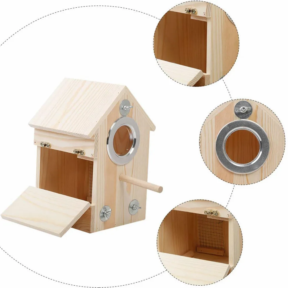 Caja Nido de pájaros de Madera, casa for pájaros, Caja de cría de Loros, Jaula, Nido de pájaros de Madera for Periquito, Periquito, cacatúa, Conure, pinzón Canario, Agapornis/1128
