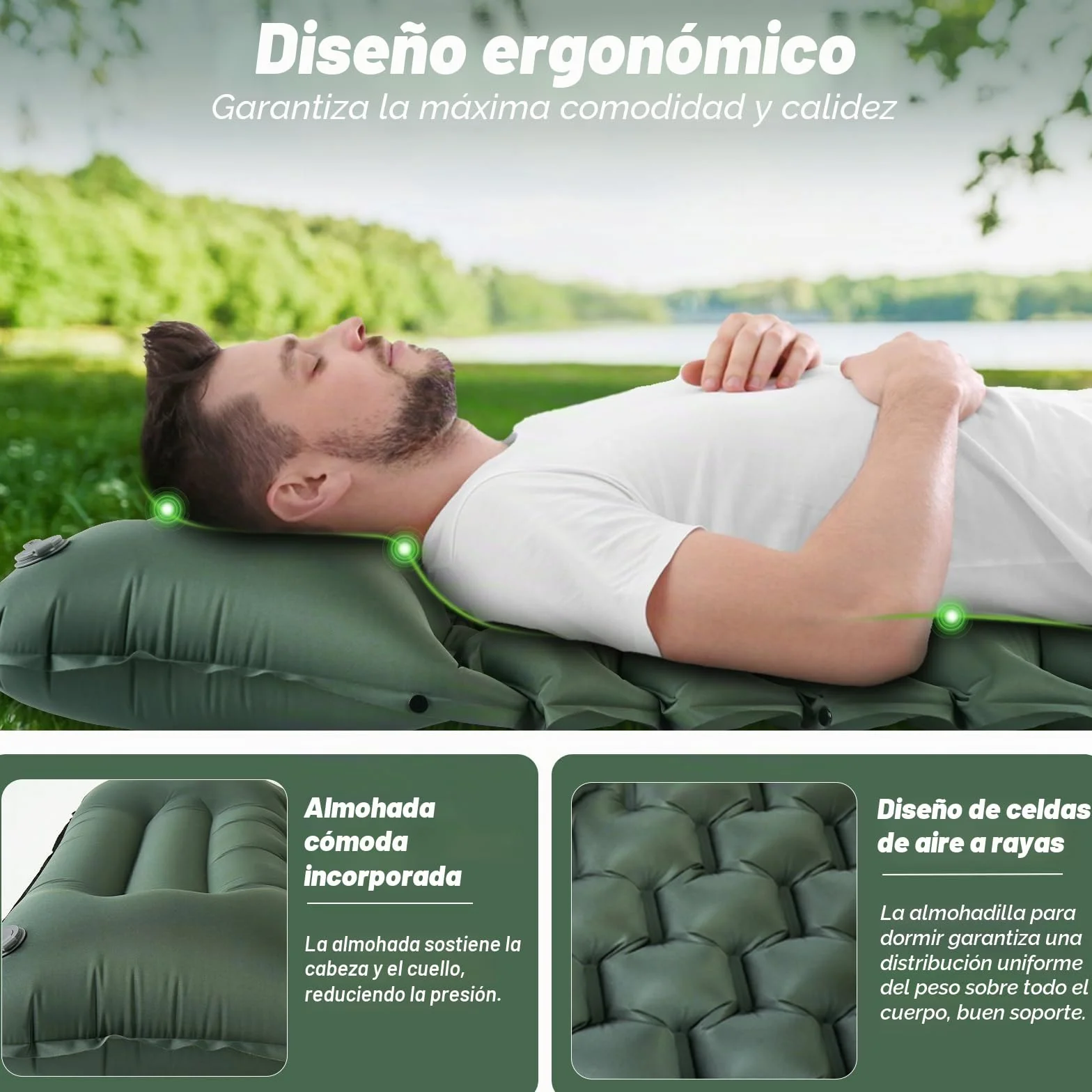JATEKA Esterilla Camping Inflable Autoinflable Individual con Bomba de Pie y Almohada