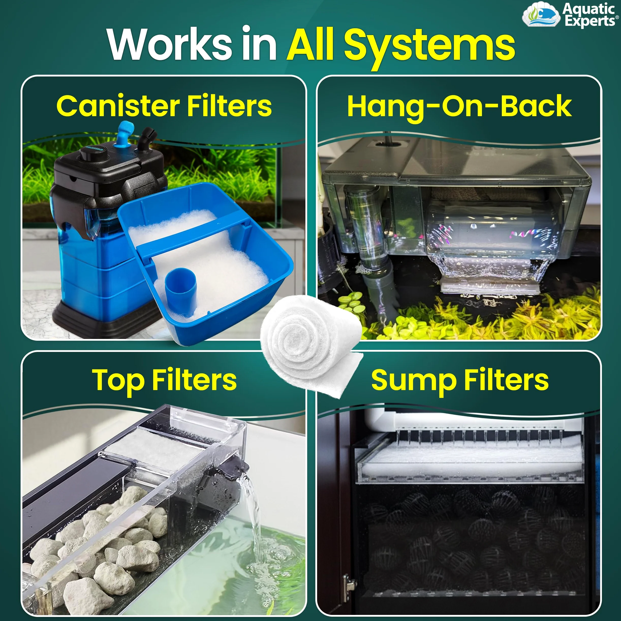 Aquatic Experts FilterFirst - Hilo de filtro de acuario para filtros de pecera, rollo de medios para agua cristalina, 3/4 a 1 pulgada de grosor (12 pulgadas de ancho, 12 pies de largo)