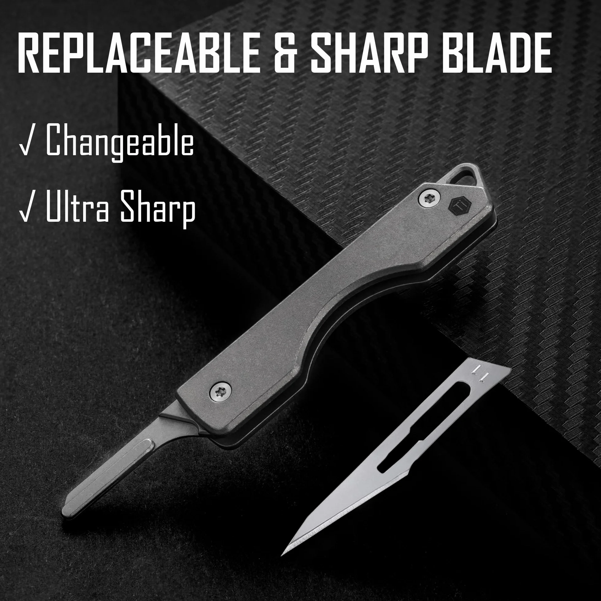 KeyUnity Cuchillo plegable de titanio KK01S EDC con hoja reemplazable