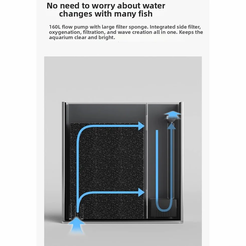 Para mini pecera de escritorio con filtro, kit de acuario autocirculante, luz LED ajustable, silencioso, ecológico, cilindro de mesa, negro transparente (S)