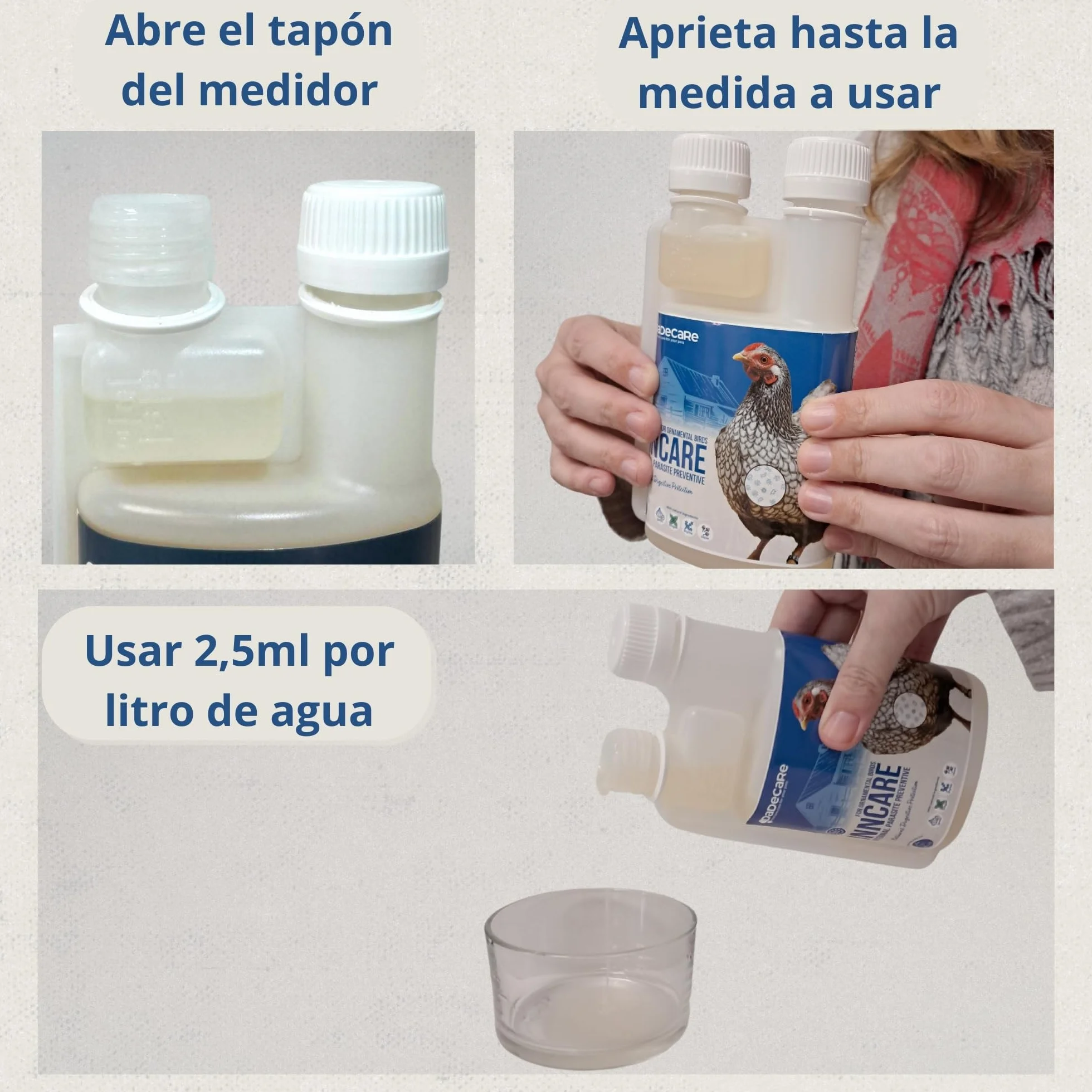 Preventivo Parasitos Internos Natural 250 ml - Gallinas, Aves de Corral y Exóticas - Previene y Trata Problemas digestivos - Fórmula Natural - Extracto de Ajo y Oregano - Inncare