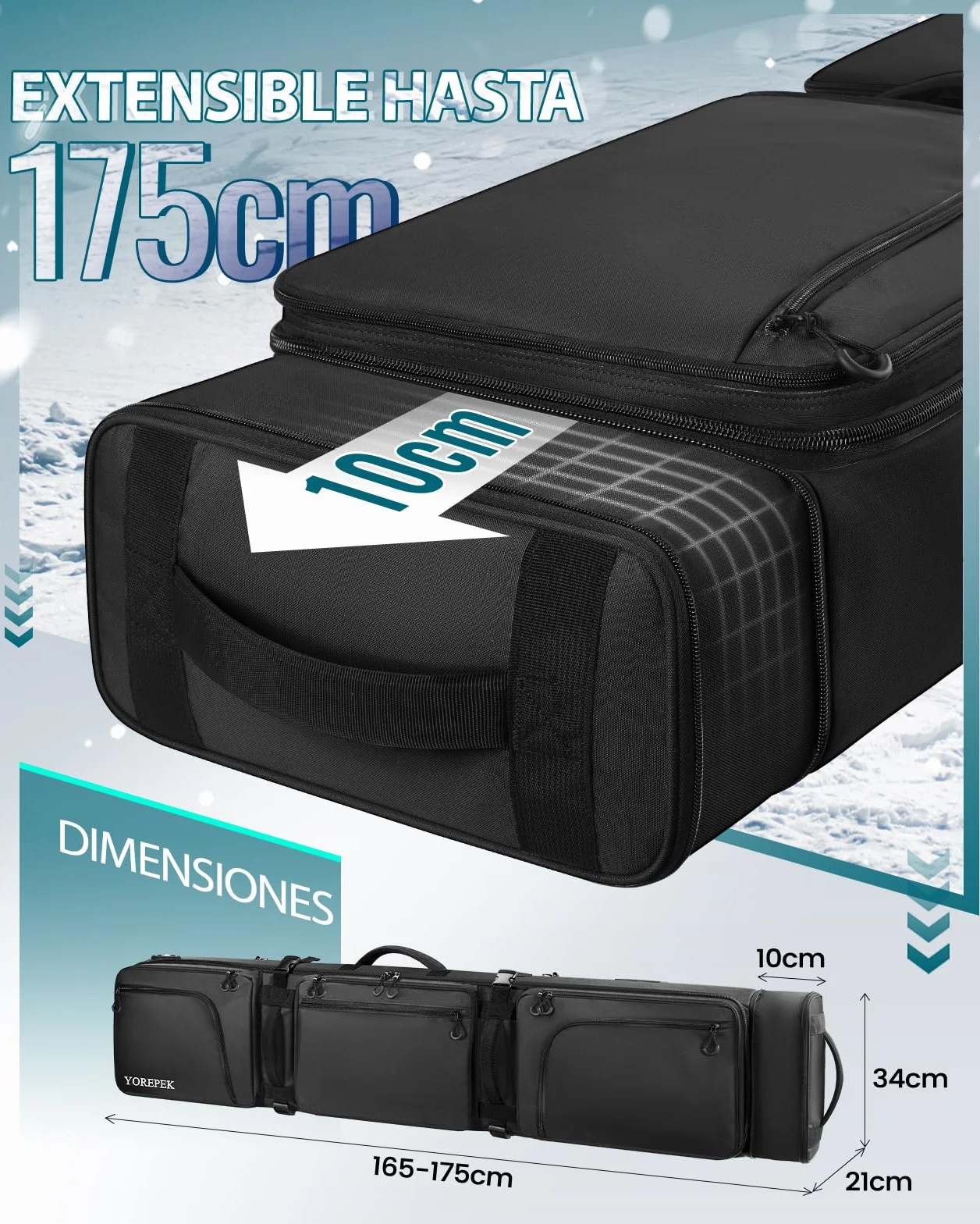 YOREPEK Funda Esquis Acolchada con Ruedas Expansible Impermeable 6 Bolsillos para Viaje Aéreo