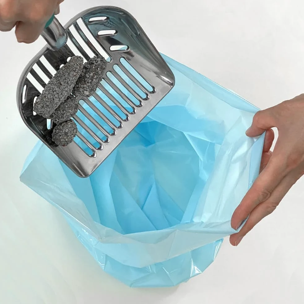 BOS - Bolsas de basura para gatos (60 bolsas, duraderas, sin perfume, tamaño L, color azul claro)