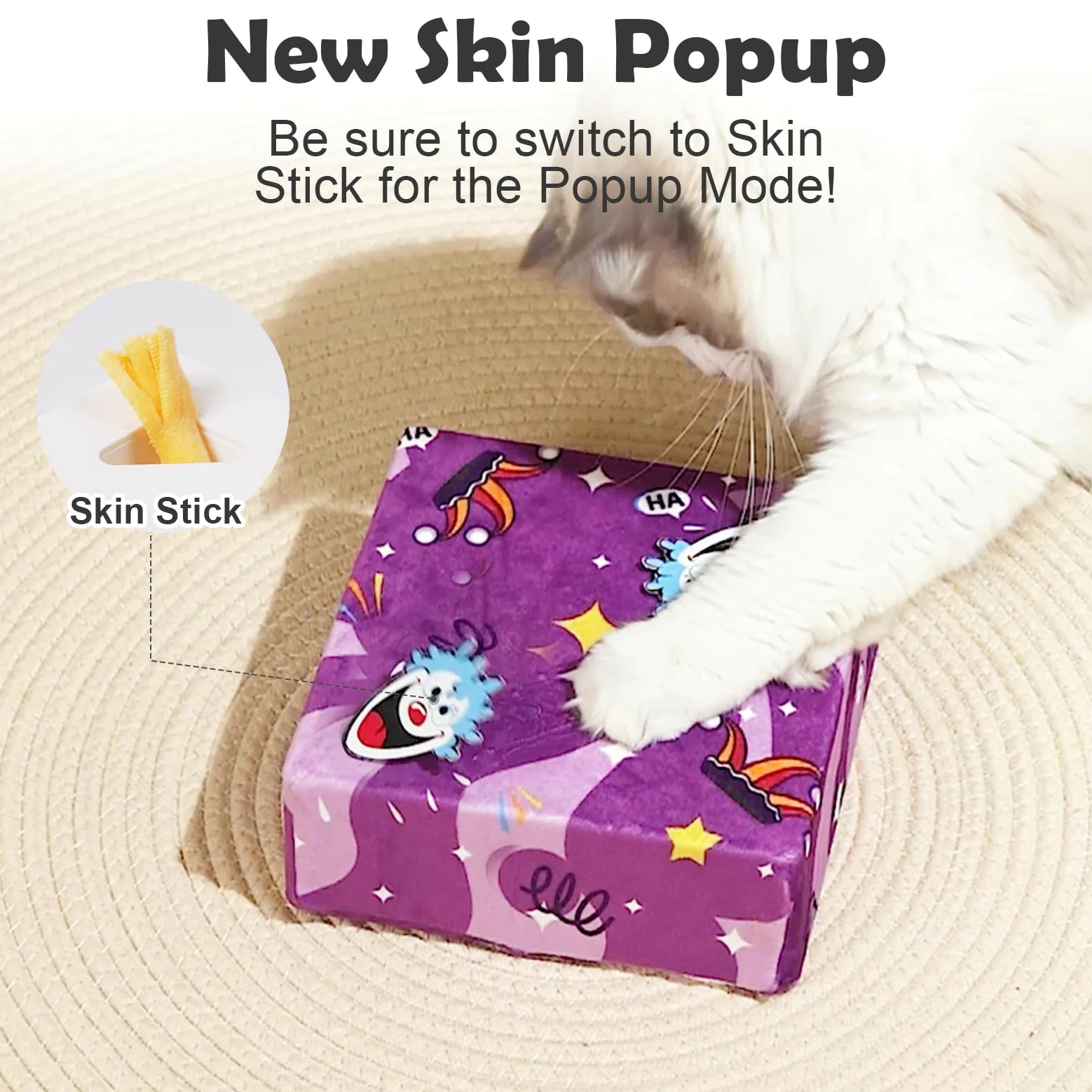Migipaws Juguete interactivo para gatos blancos con bolsa de tela morada, juego de persecución de ratones alimentado por IA, sensor inteligente, recargable, duradero y divertido de pelota de bricolaje