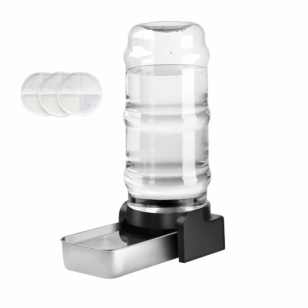 Marchul 8.6L Dispensador Agua Perros con 3 Filtros, Bebedero Automático Perros Gran de Agua con Cuenco de Acero Inoxidable, Gran Capacidad por Gravedad Botella de Agua para Perros/Gatos, Gris