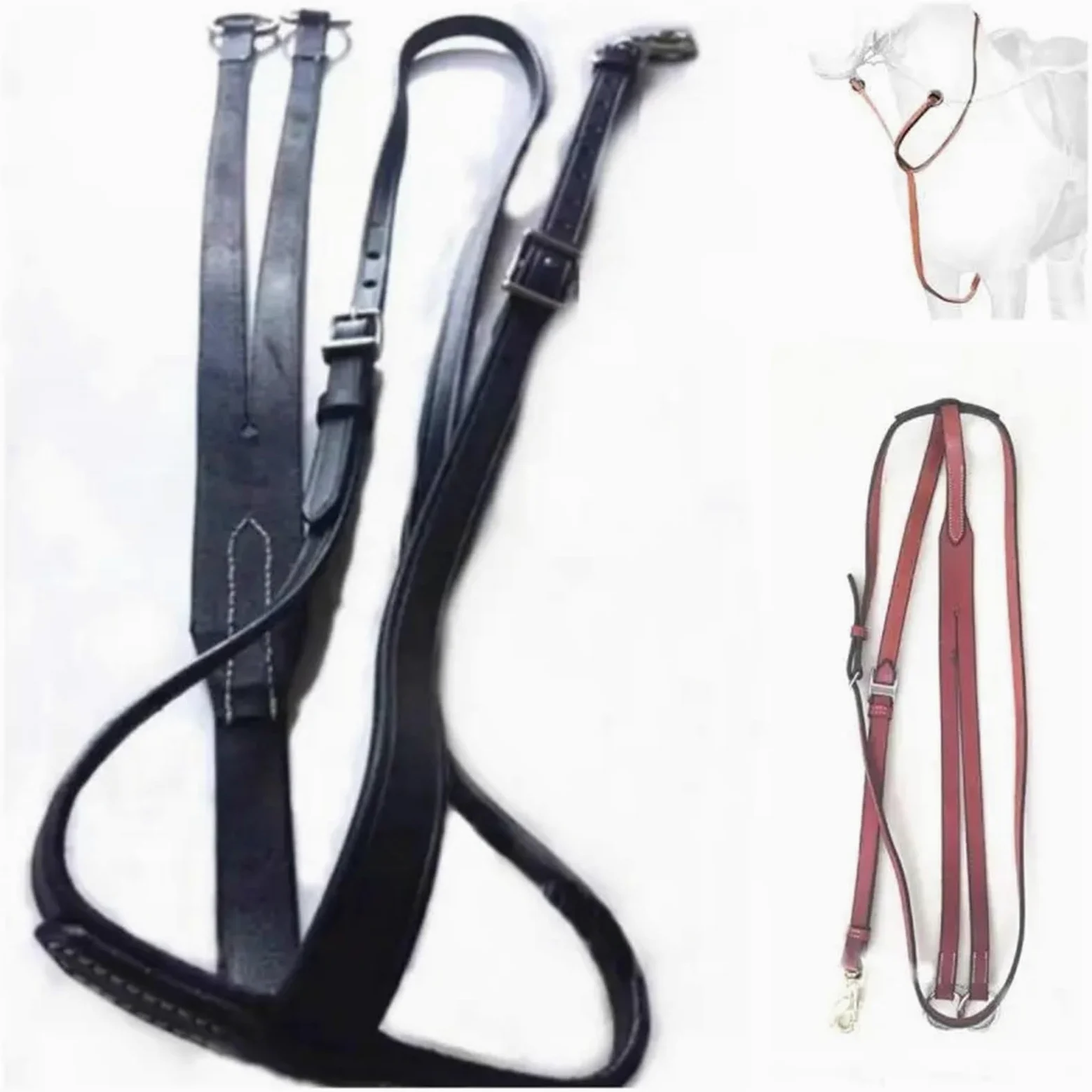 Pecho Delantero de Cuero de Cabeza Baja con Cuello, Manga Triangular, Accesorios for sillín, Equipo Ecuestre y Suministros for Equipo de Caballo para Caballos(Black,L 1.4-1.6M)