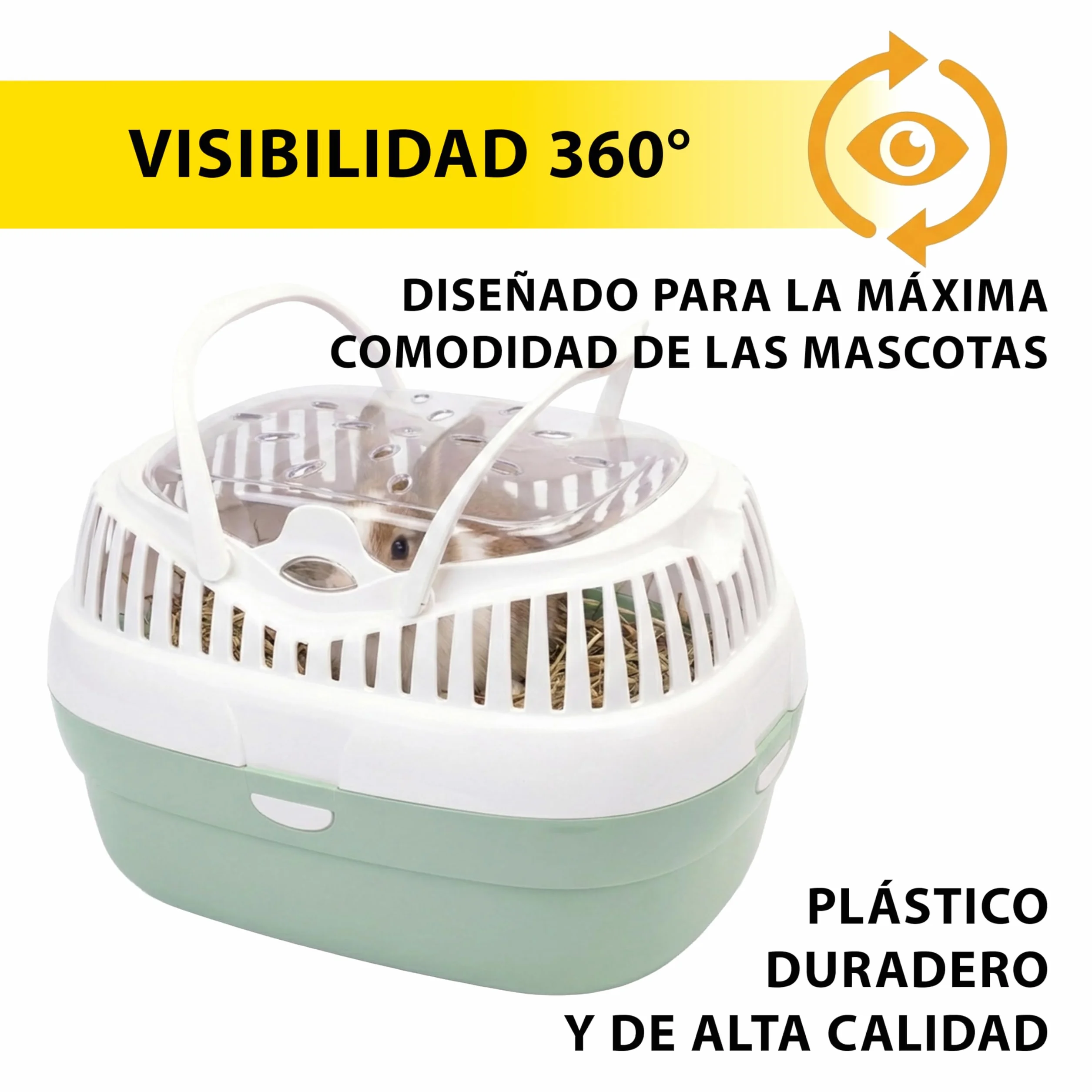 Ferplast Trasportín para Conejos, Conejillos de Indias y Ratones ALADINO Large Jaula de Viaje para roedores y Conejos, Plástico, Rejillas de ventilación, Cómoda asa, 36 x 26 x h 23 cm Verde