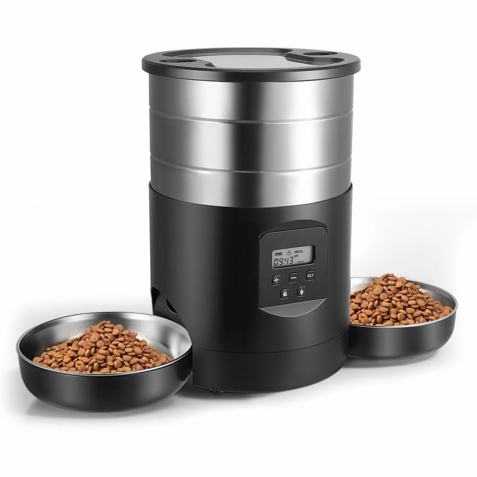 Comedero Automático Gatos 5L con 2 Cuencos, WiFi 2.4G & App Temporizador, Dobles Cuencos Interior Comedero Inteligente, Alimentación Doble con Control de Botones
